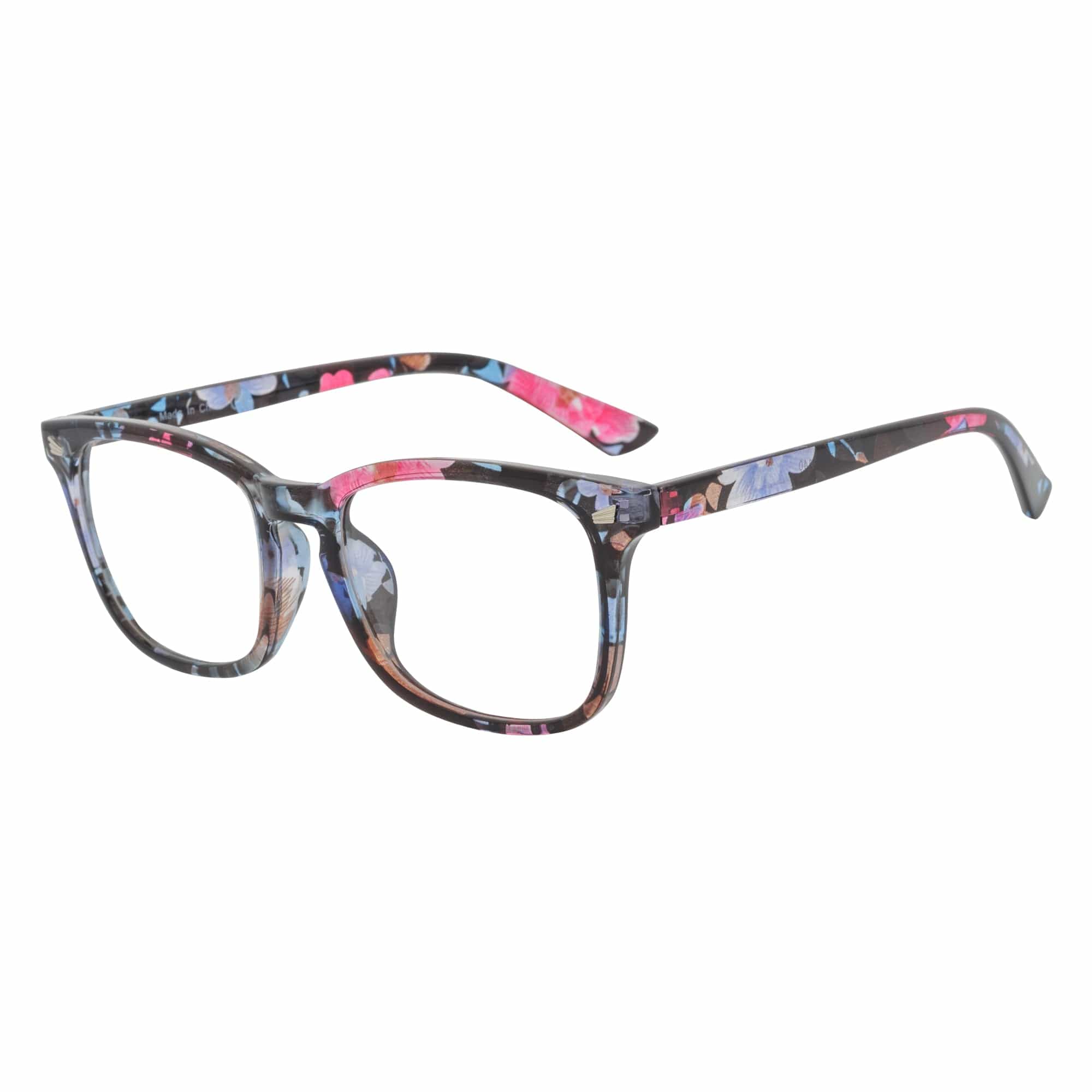 HARPER - Classic Horn Rimmed Blue Light Glasses Floral Clear Lens
