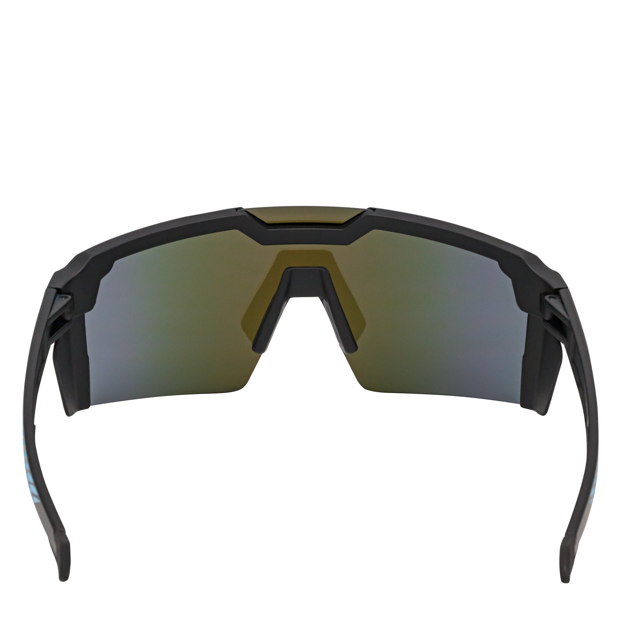 HITECH - Futuristic Rimless Shield Sunglasses Black - Blue Blue Mirror Lens