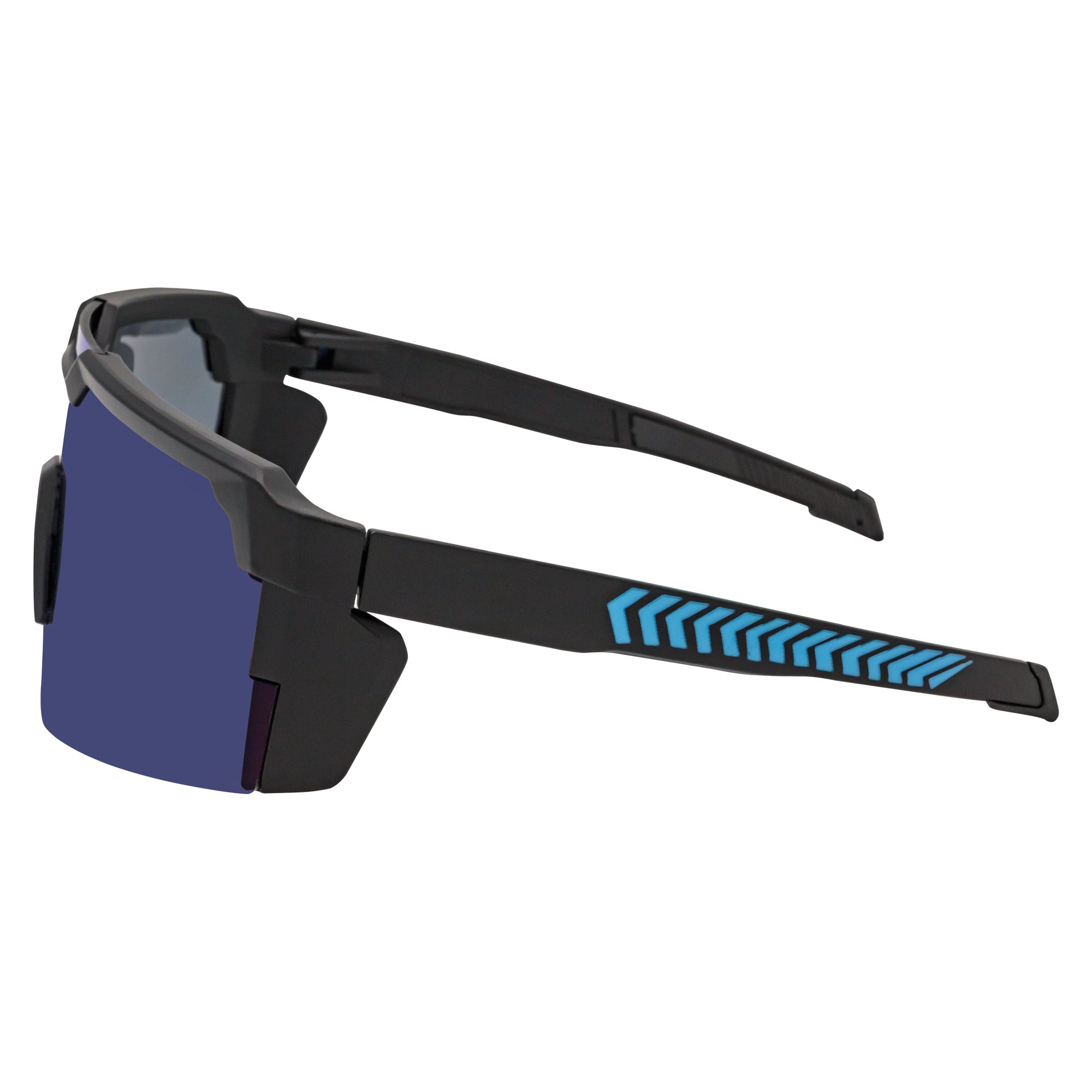 HITECH - Futuristic Rimless Shield Sunglasses Black - Blue Blue Mirror Lens