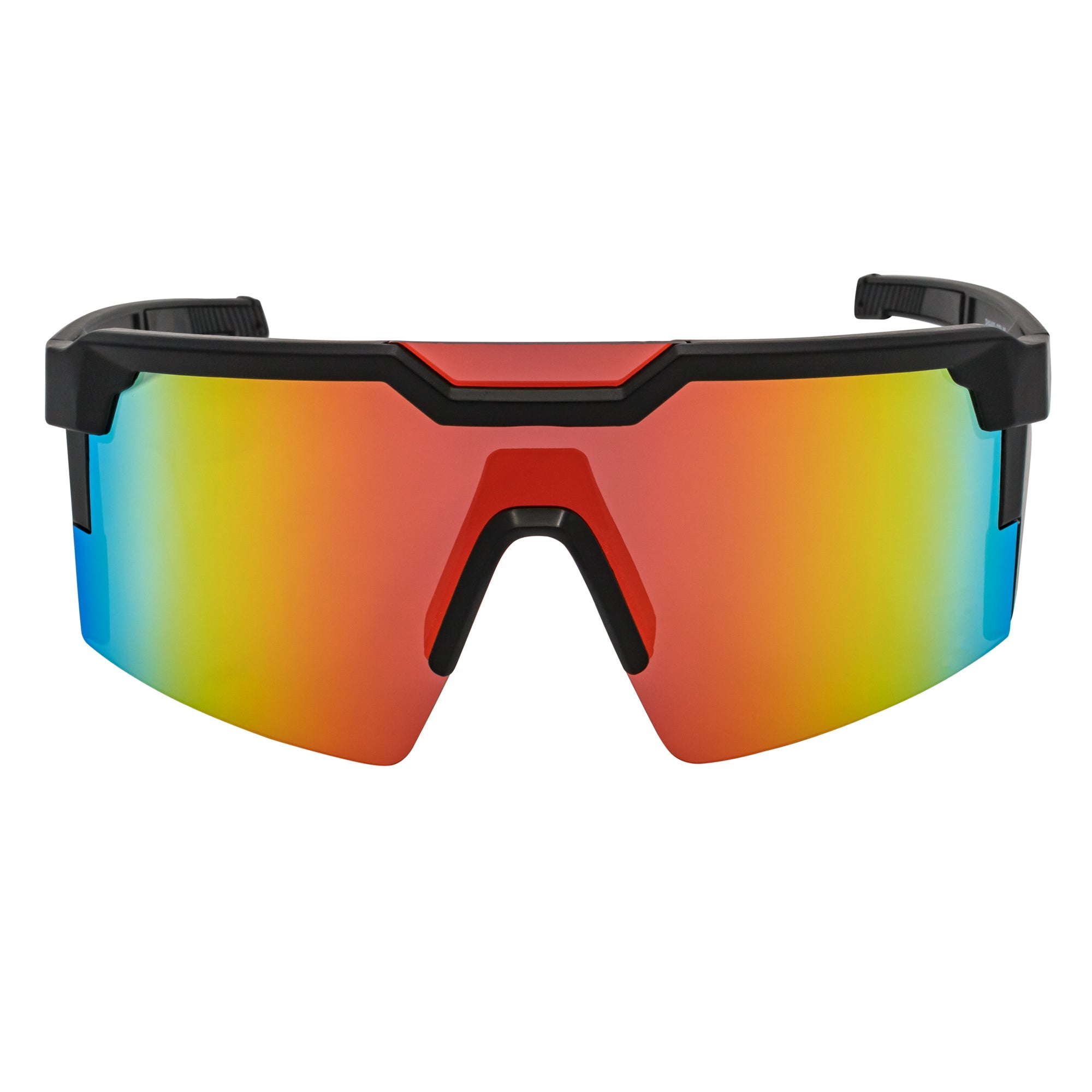 HITECH - Futuristic Rimless Shield Sunglasses Black - Red Orange Mirror Lens