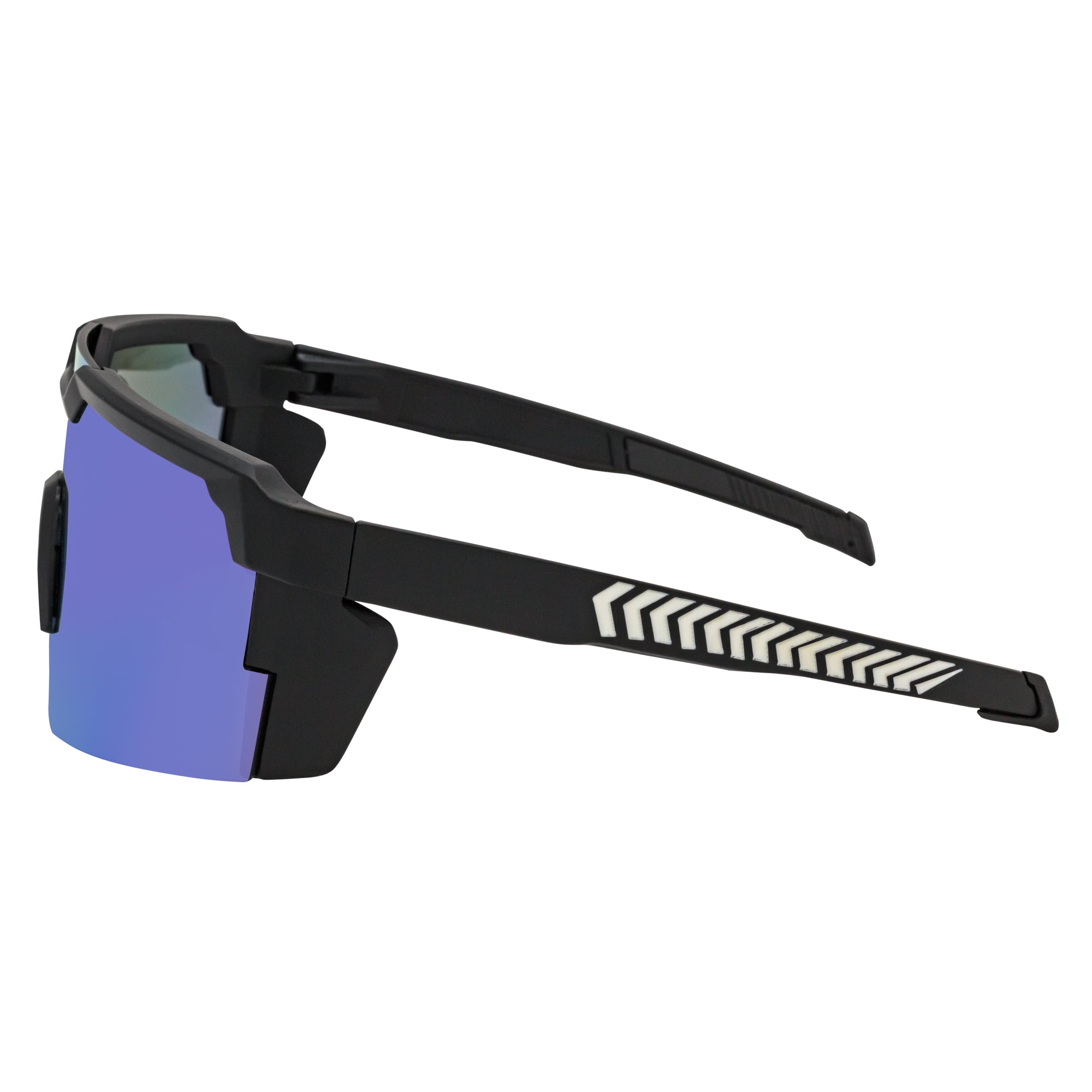 HITECH - Futuristic Rimless Shield Sunglasses Black - White Blue Mirror