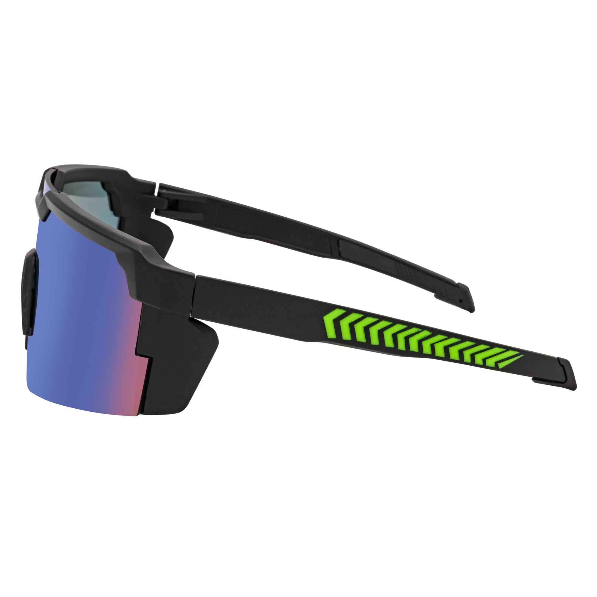 HITECH - Large Futuristic Rimless Shield Sunglasses Black Green Mirror