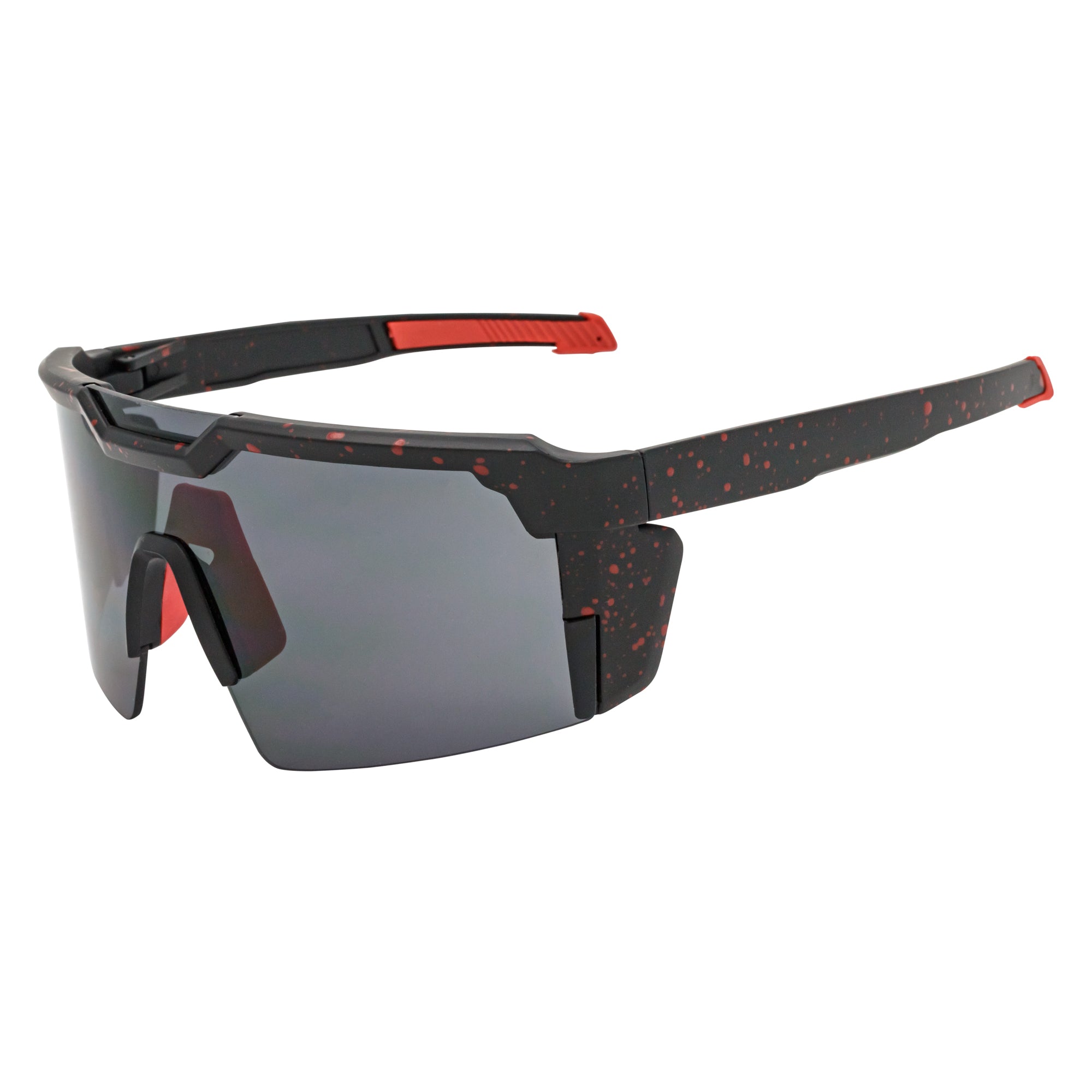 HITECH - Large Futuristic Rimless Shield Sunglasses Black - Red Smoke Lens
