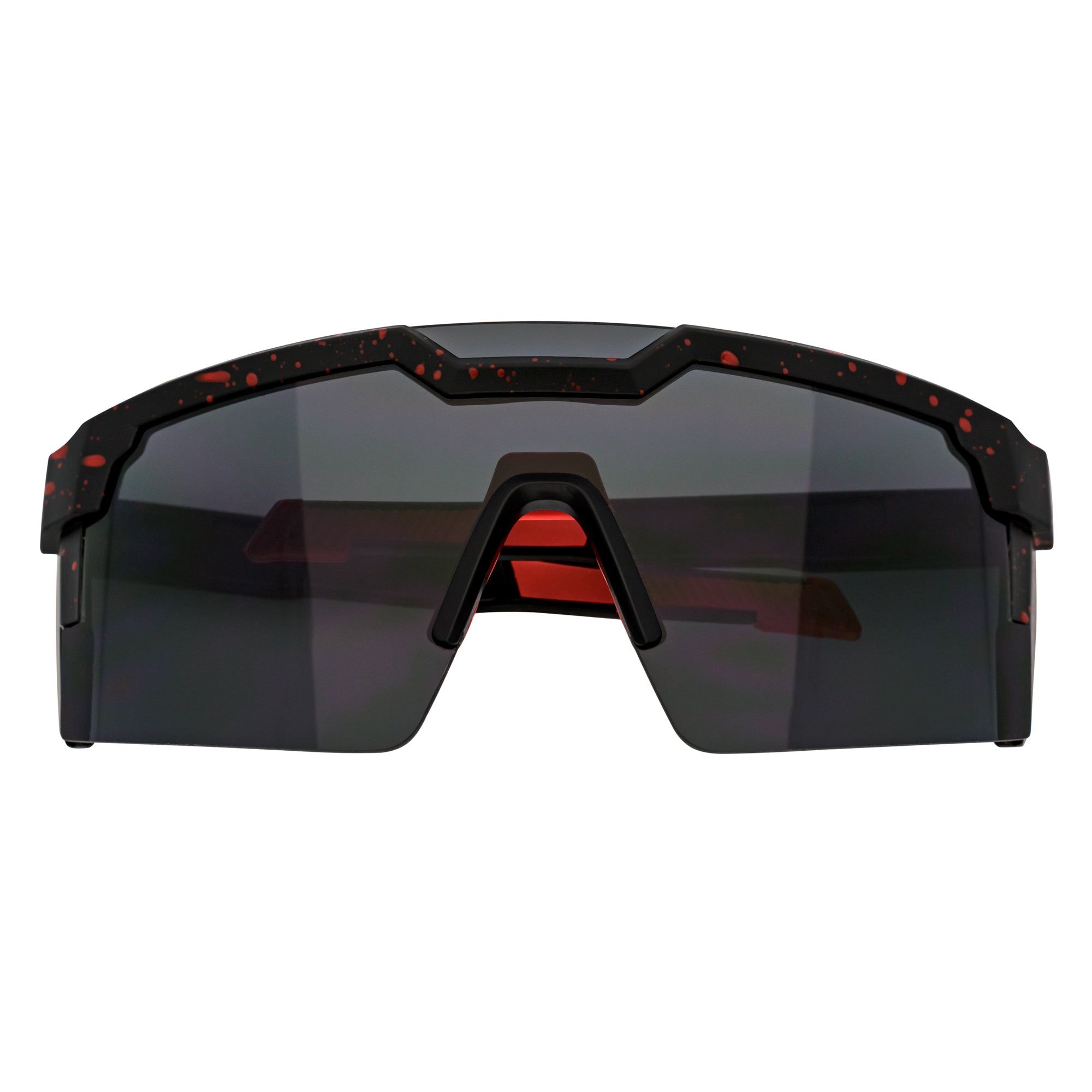 HITECH - Large Futuristic Rimless Shield Sunglasses Black - Red Smoke Lens