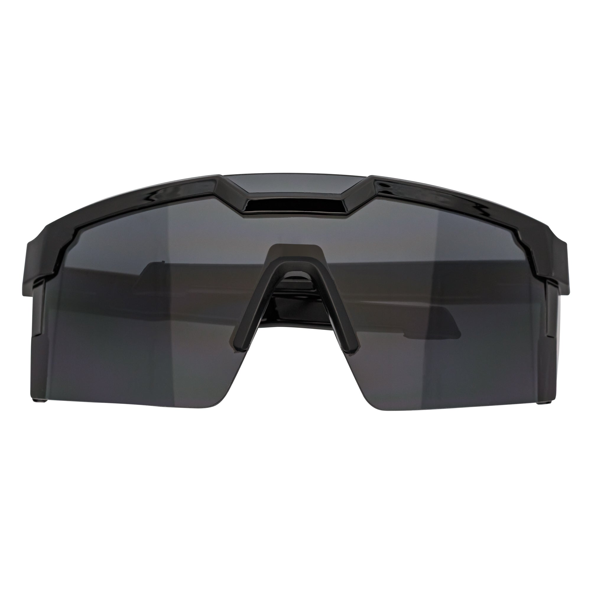 HITECH - Large Futuristic Rimless Shield Sunglasses Black Smoke Lens