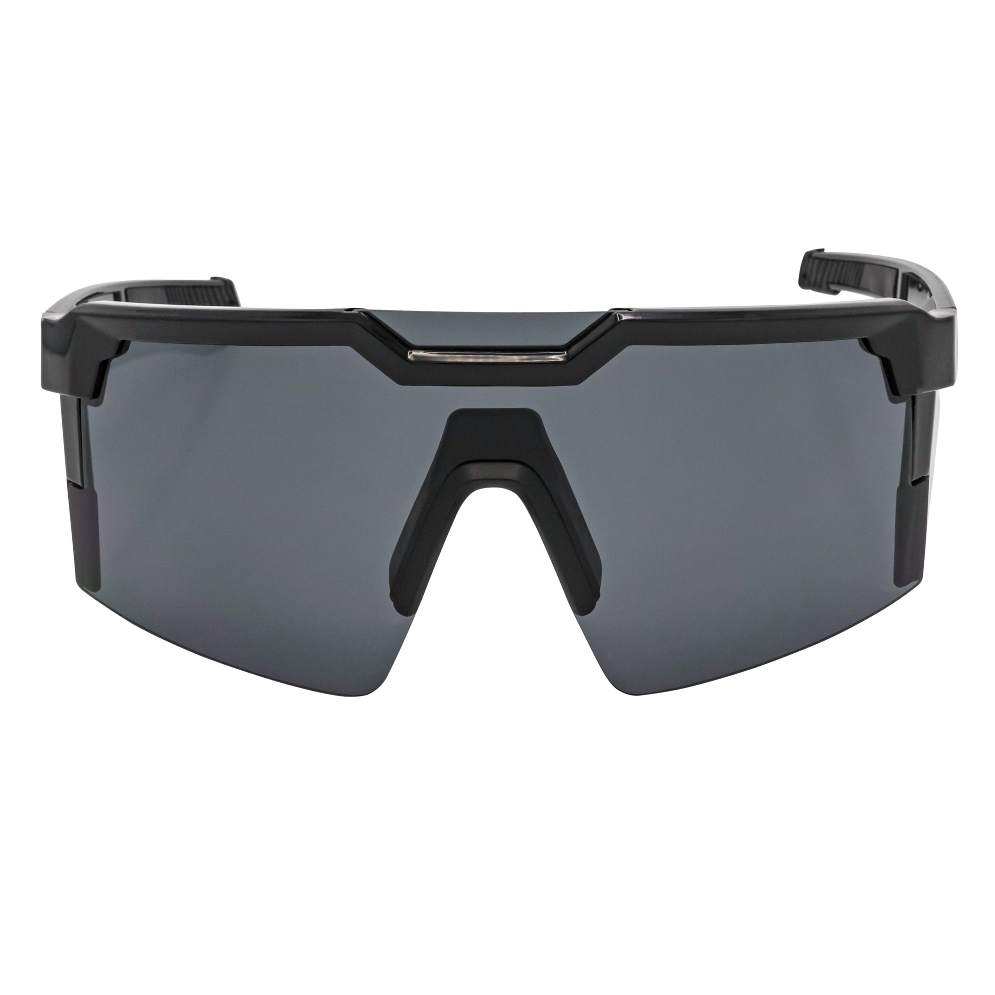 HITECH - Large Futuristic Rimless Shield Sunglasses Black Smoke Lens