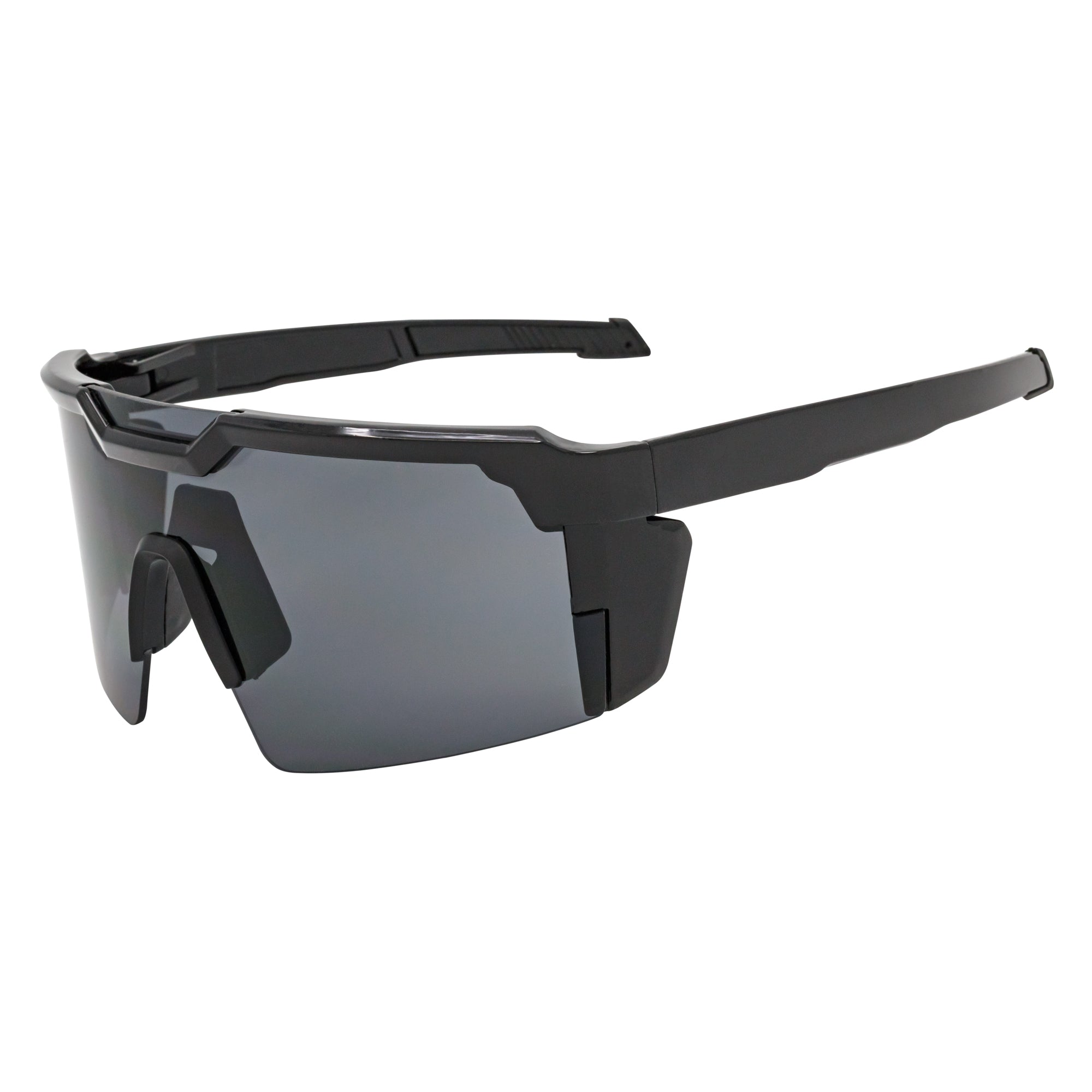 HITECH - Large Futuristic Rimless Shield Sunglasses Black Smoke Lens