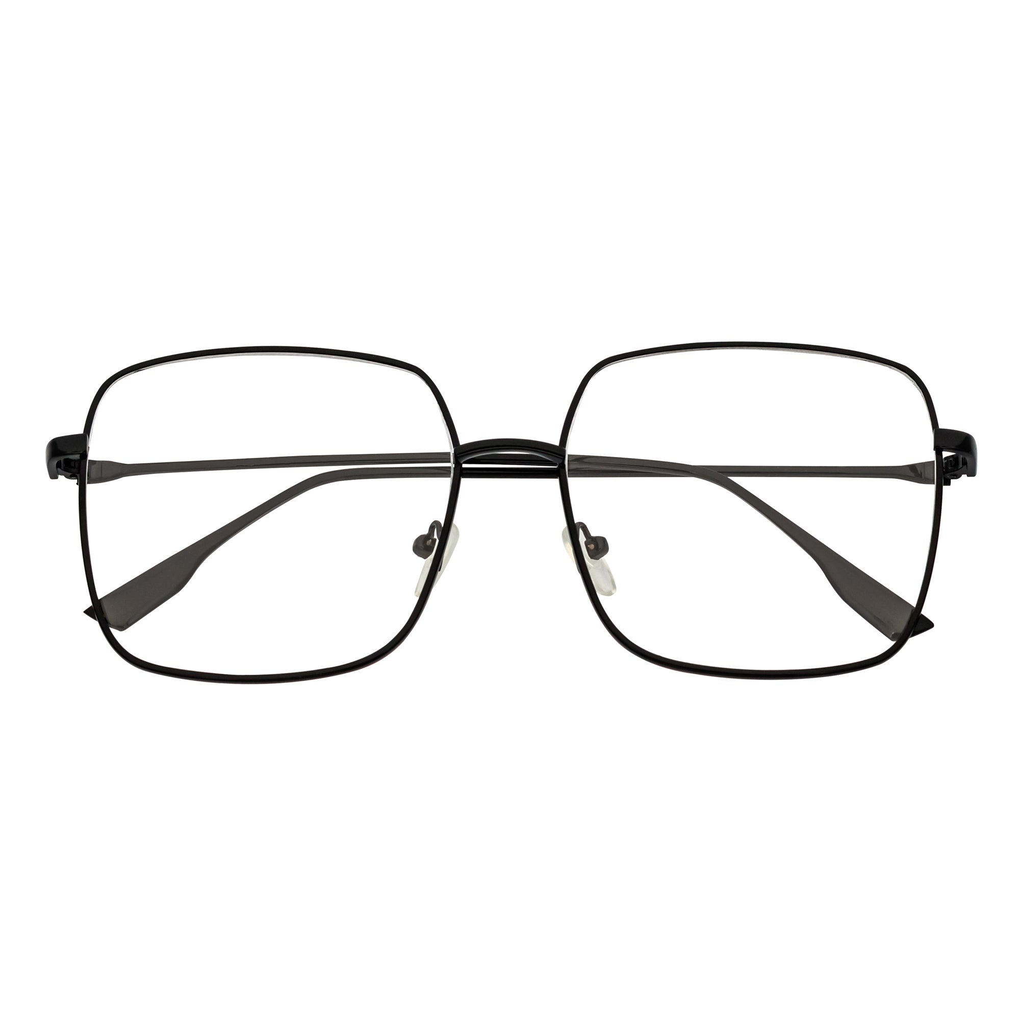 JOSEI - Oversize Large Metal Square Blue Light Glasses Black Clear Lens