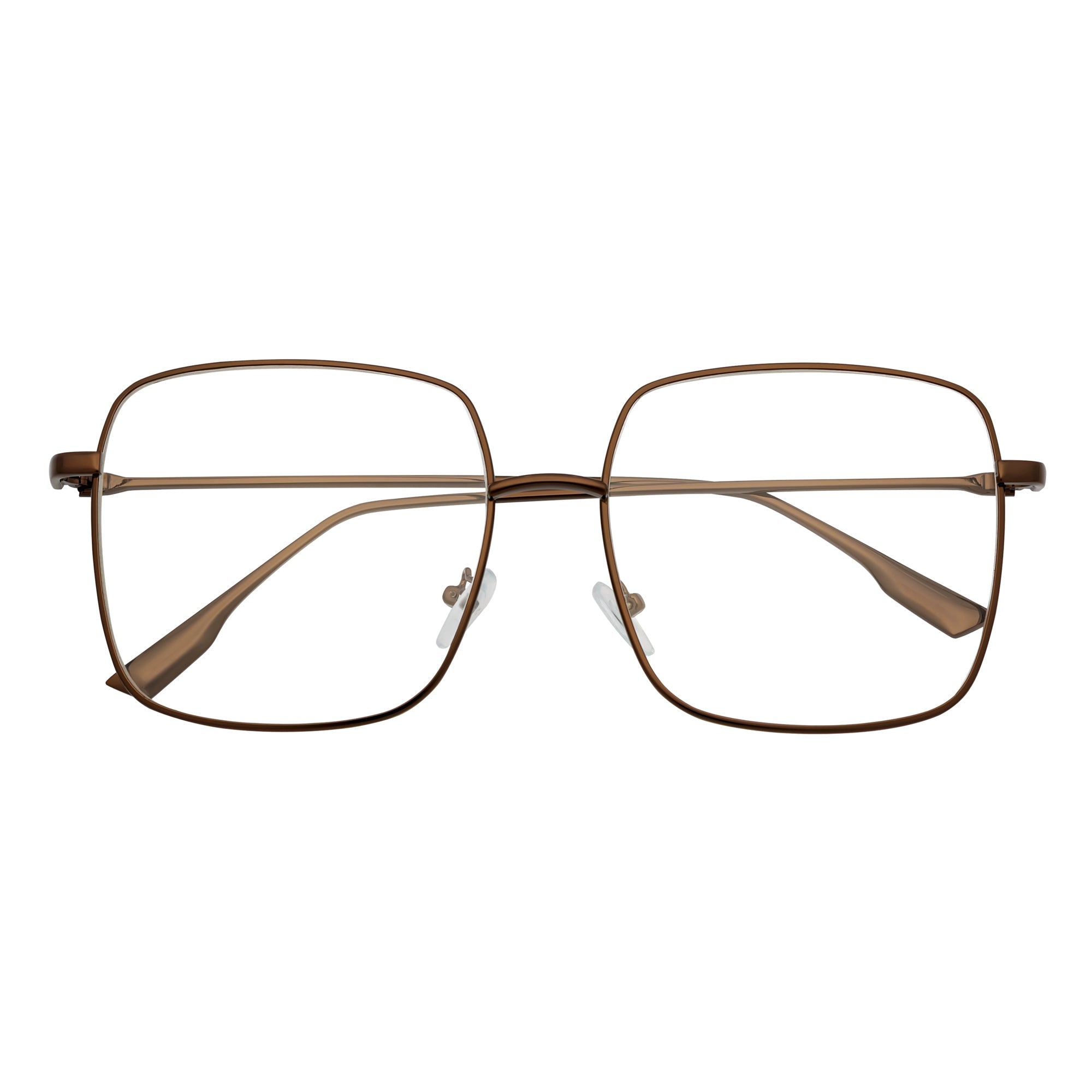 JOSEI - Oversize Large Metal Square Blue Light Glasses Bronze Clear Lens
