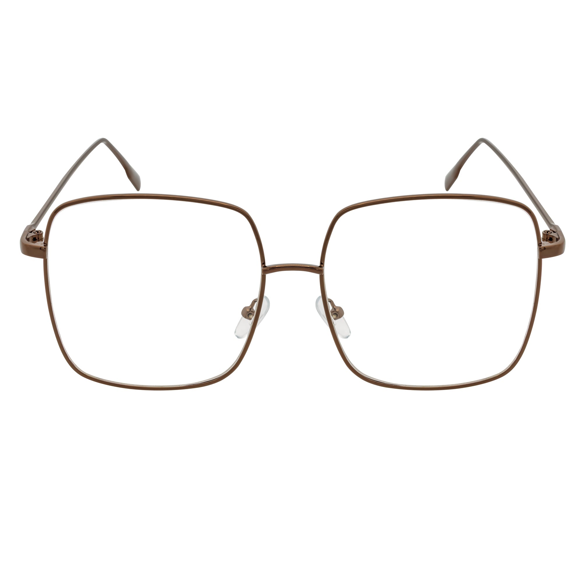 JOSEI - Oversize Large Metal Square Blue Light Glasses Bronze Clear Lens
