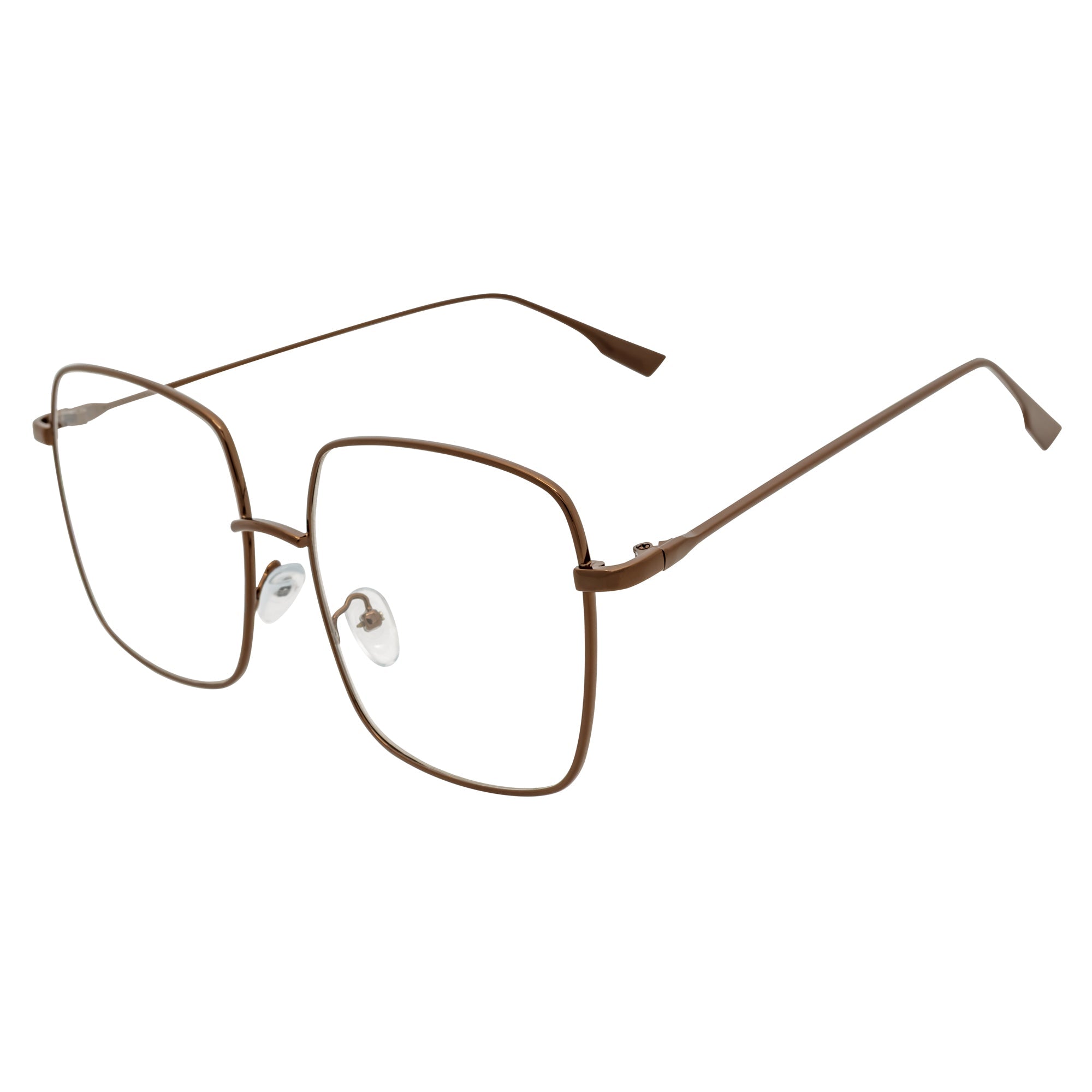 JOSEI - Oversize Large Metal Square Blue Light Glasses Bronze Clear Lens