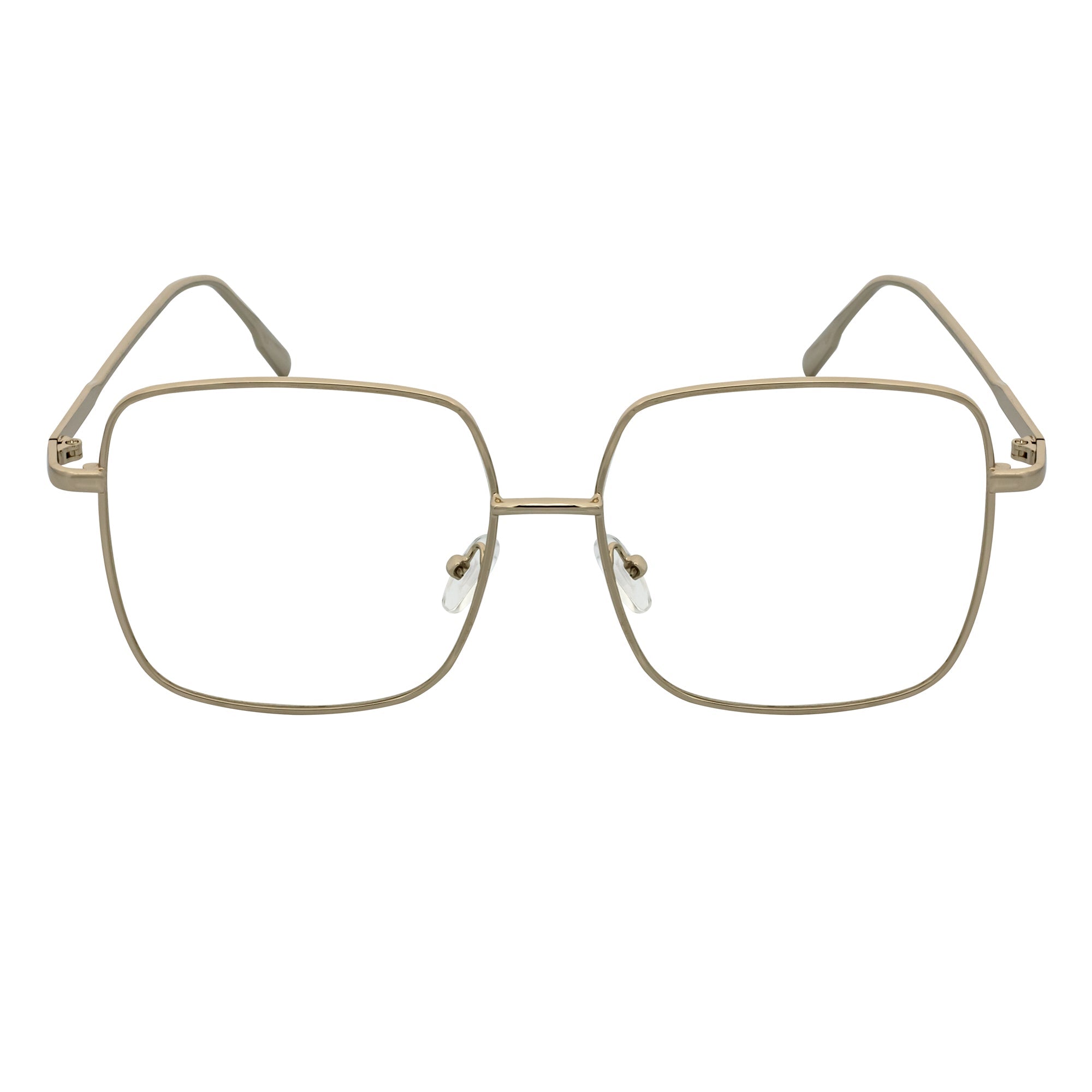 JOSEI - Oversize Large Metal Square Blue Light Glasses Silver Clear Lens