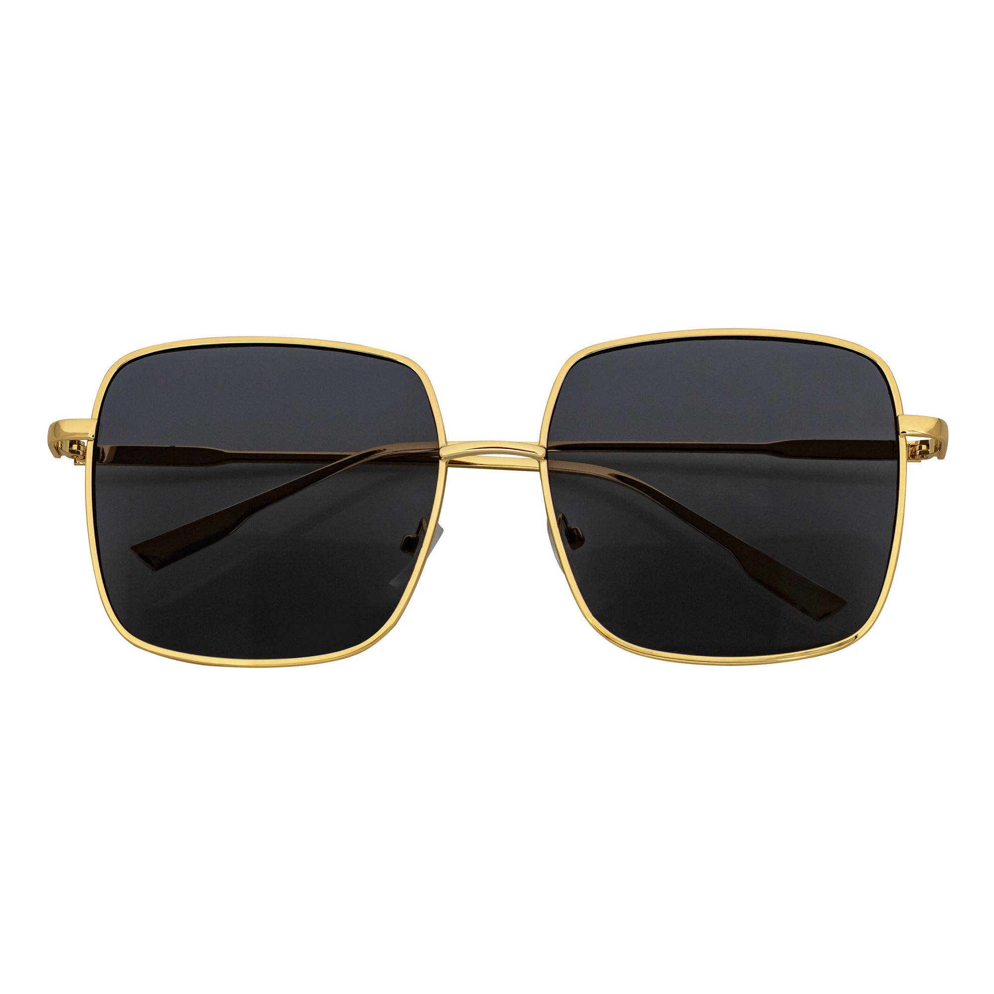 JOSEI - Oversize Large Metal Square Gold Sunglasses Smoke Lens