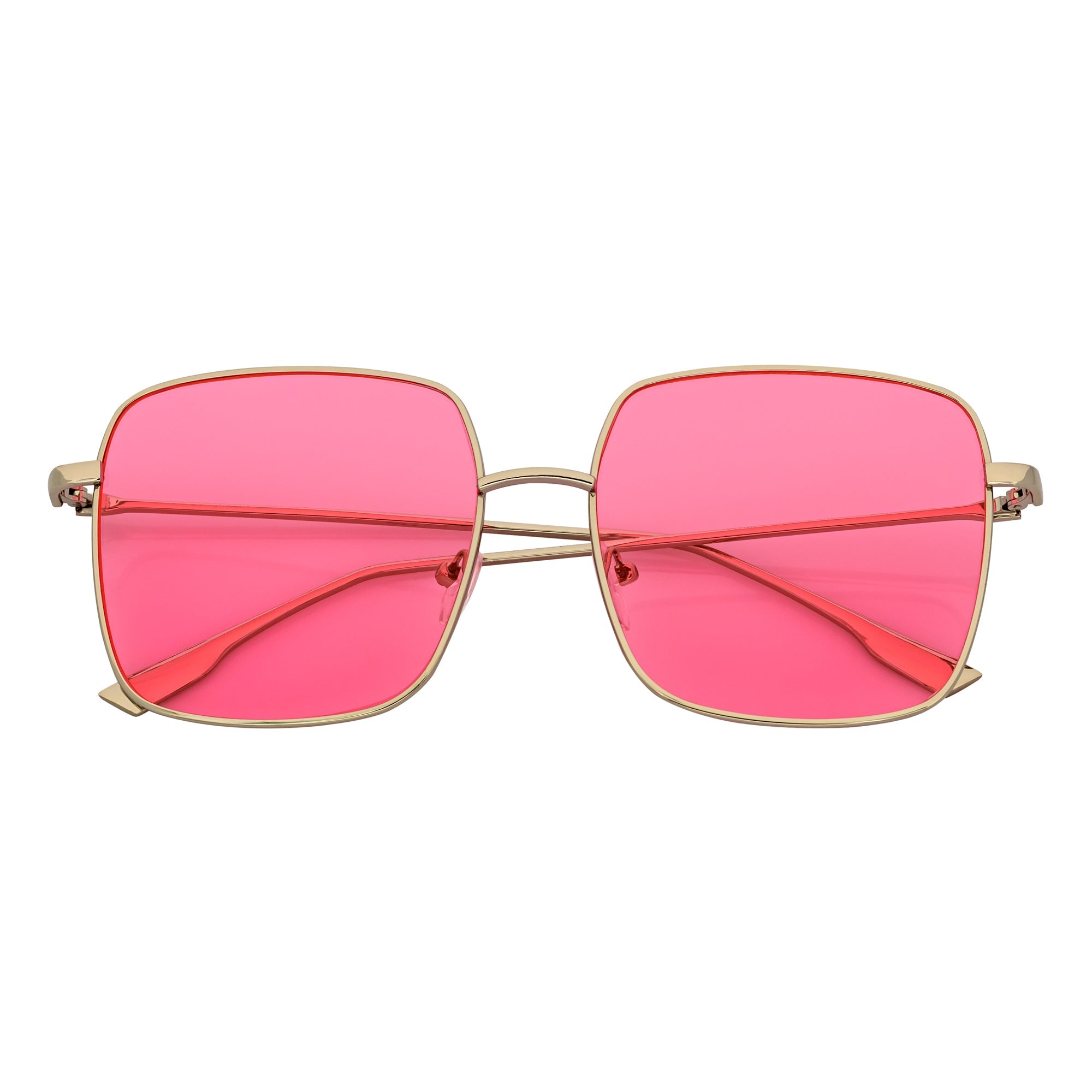 JOSEI - Oversize Large Metal Square Silver Sunglasses Pink Tint
