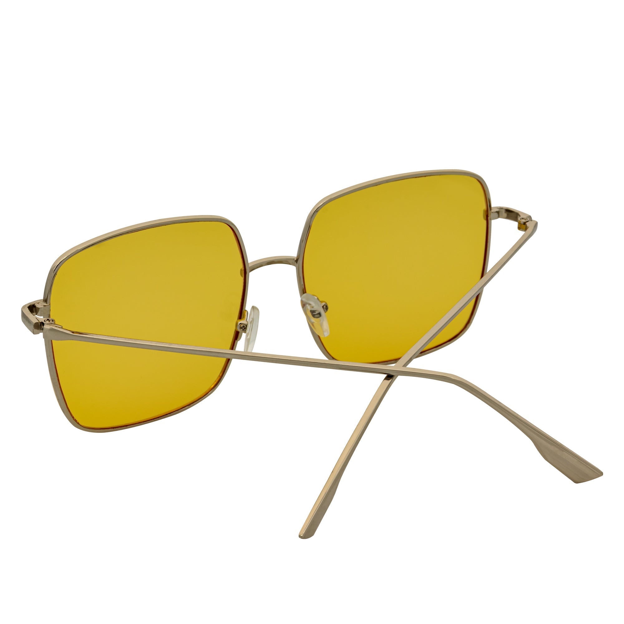 JOSEI - Oversize Large Metal Square Silver Sunglasses Yellow Tint