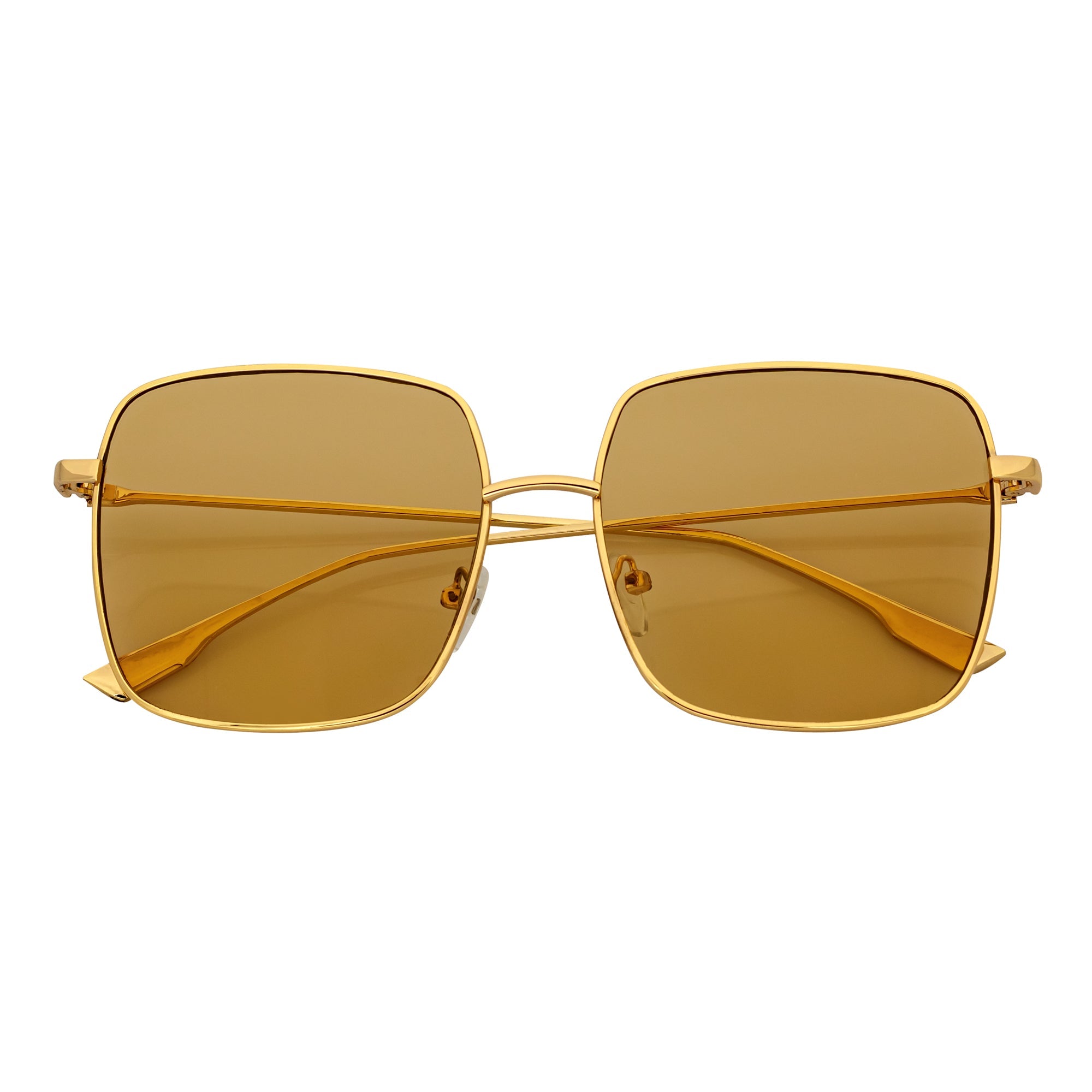 Oversize Large Metal Square Sunglasses Gold Frame Amber Tint Lens