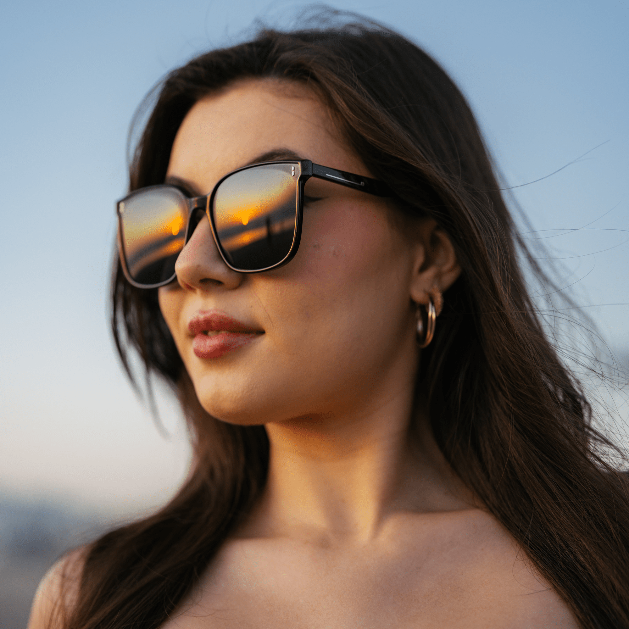 KARA - Polarized Womens Oversize Square Cat Eye Sunglasses Gloss Black Smoke