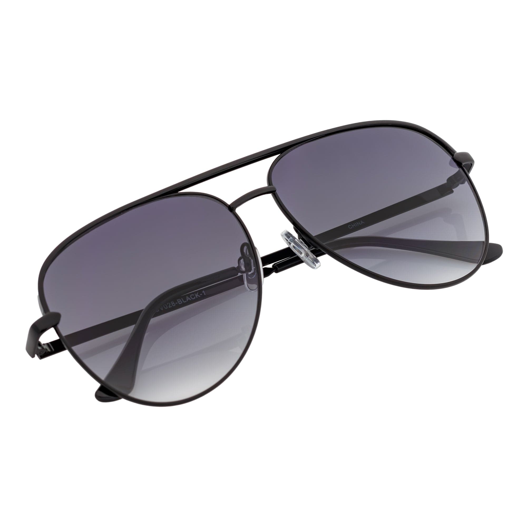 KEY - Oversize Large Flat Lens Metal Aviator Sunglasses Black Lavender Lens