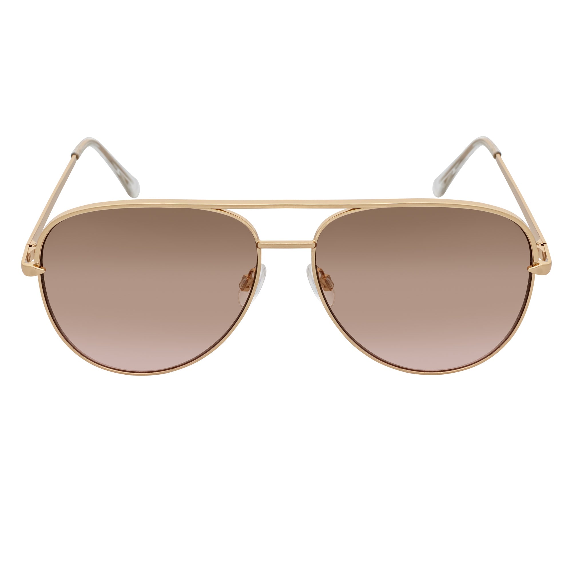 KEY - Oversize Large Flat Lens Metal Aviator Sunglasses Gold Amber Fade