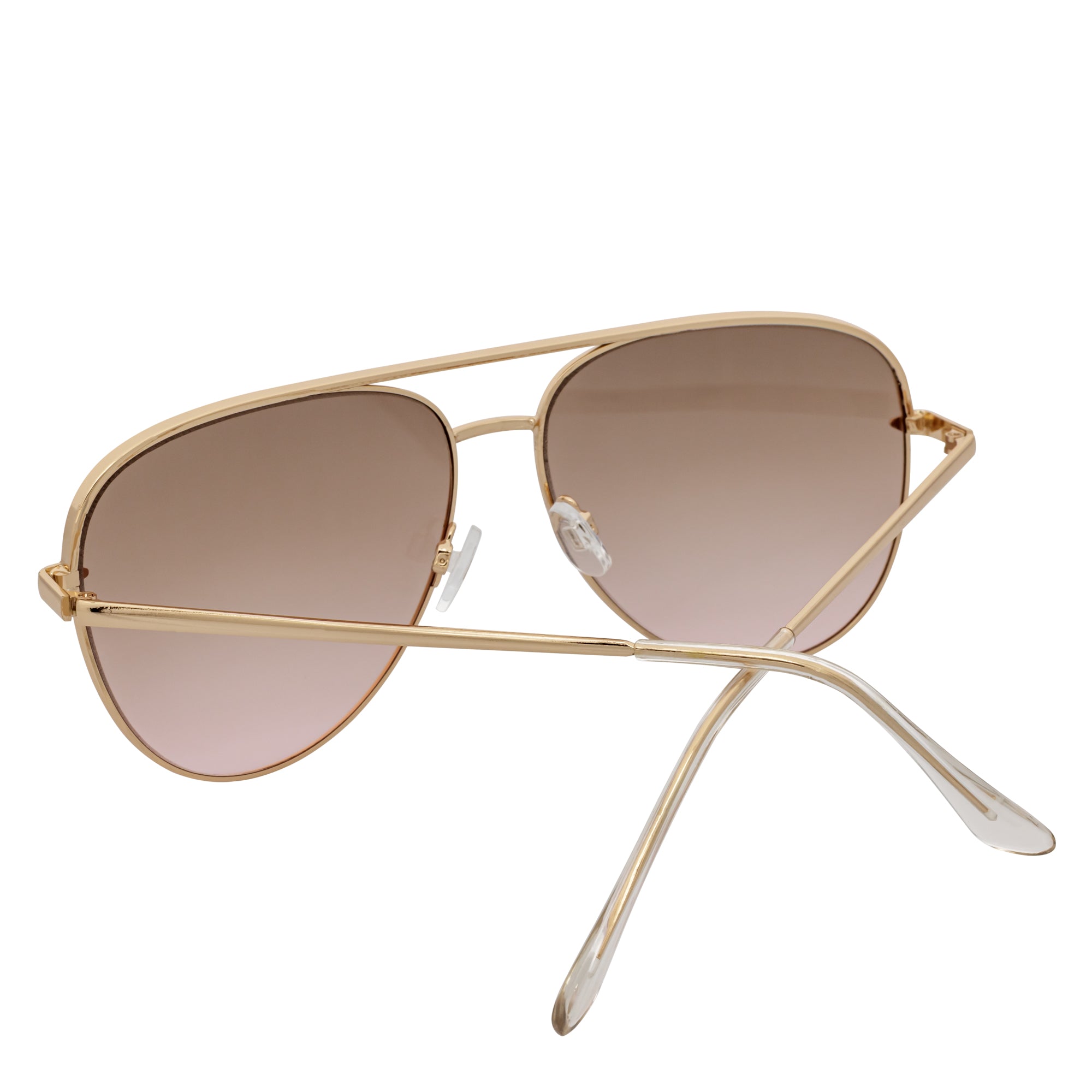 KEY - Oversize Large Flat Lens Metal Aviator Sunglasses Gold Amber Fade