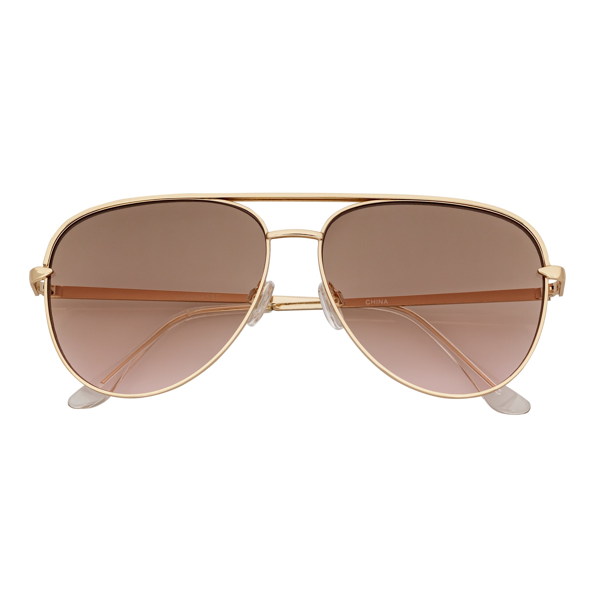 KEY - Oversize Large Flat Lens Metal Aviator Sunglasses Gold Amber Fade