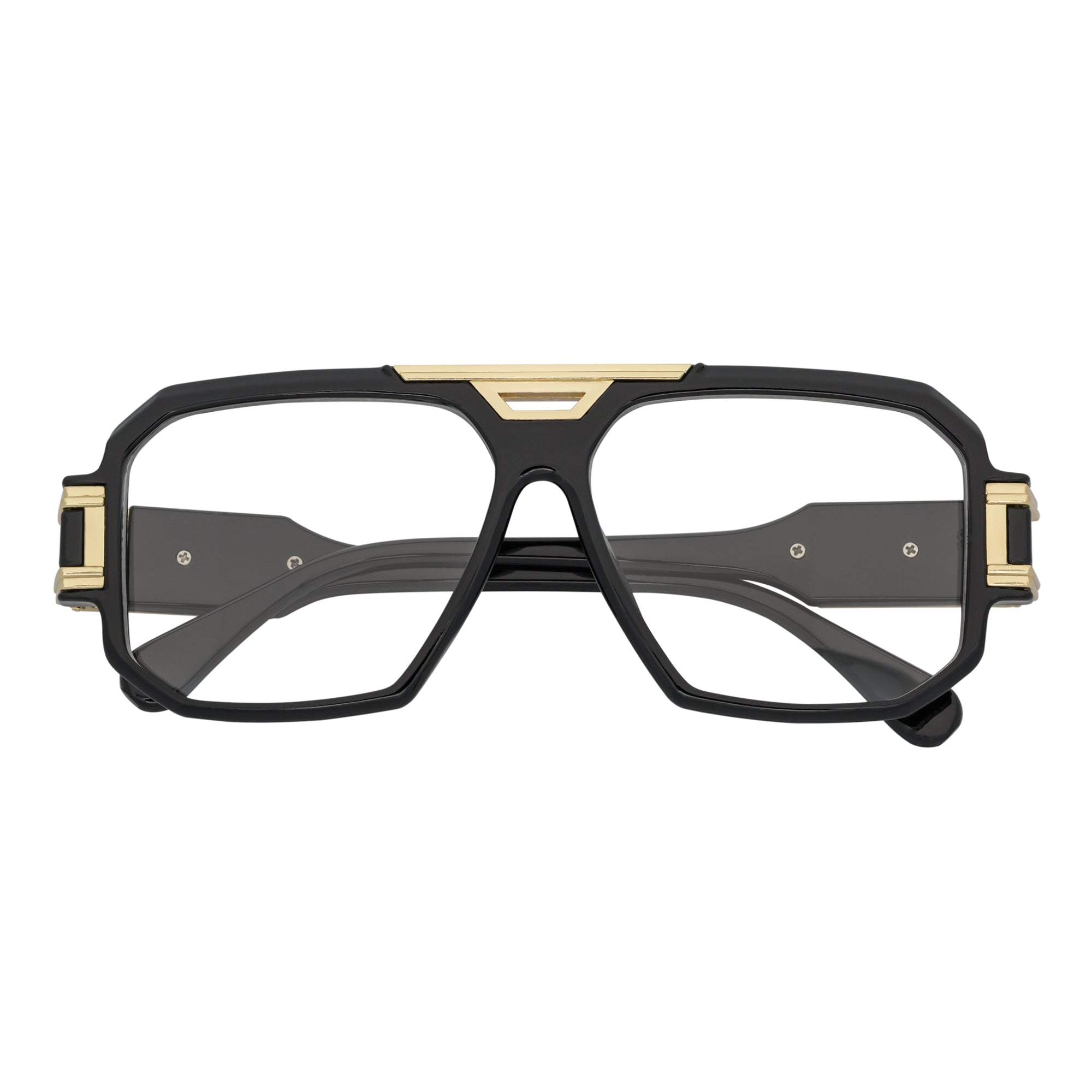 LEGEND - Retro Flat Top Square Sunglasses Black Clear Blue Light Lens