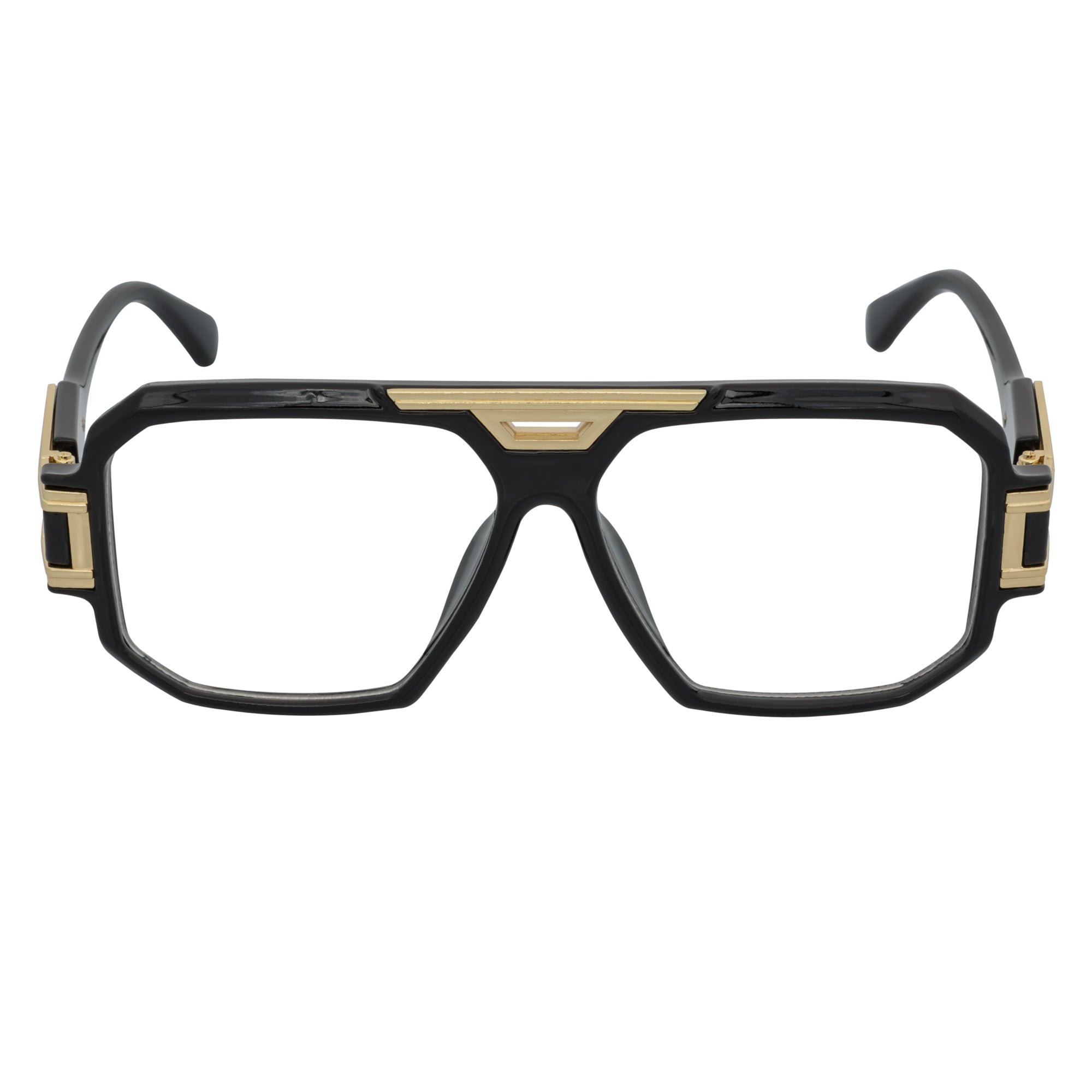 LEGEND - Retro Flat Top Square Sunglasses Black Clear Blue Light Lens