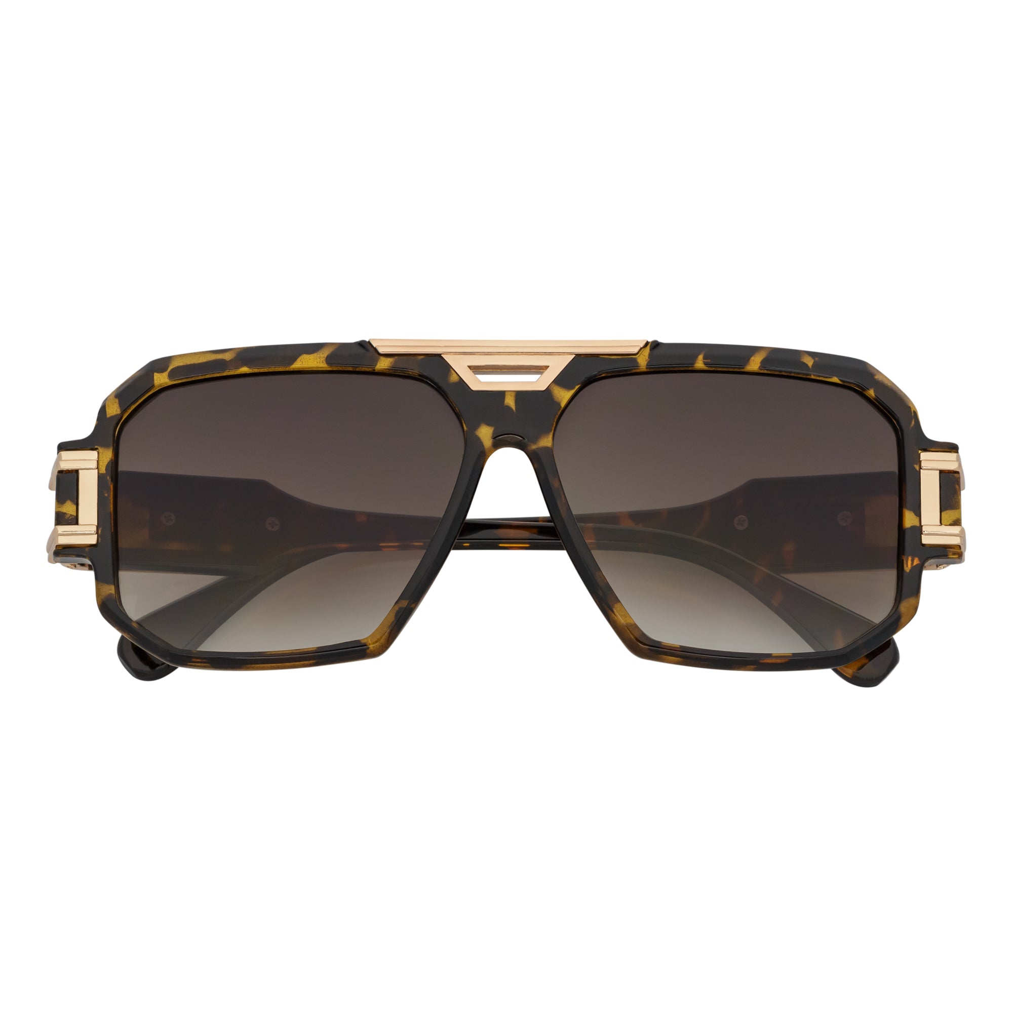 LEGEND - Retro Flat Top Square Sunglasses Brown Tortoise Amber Fade