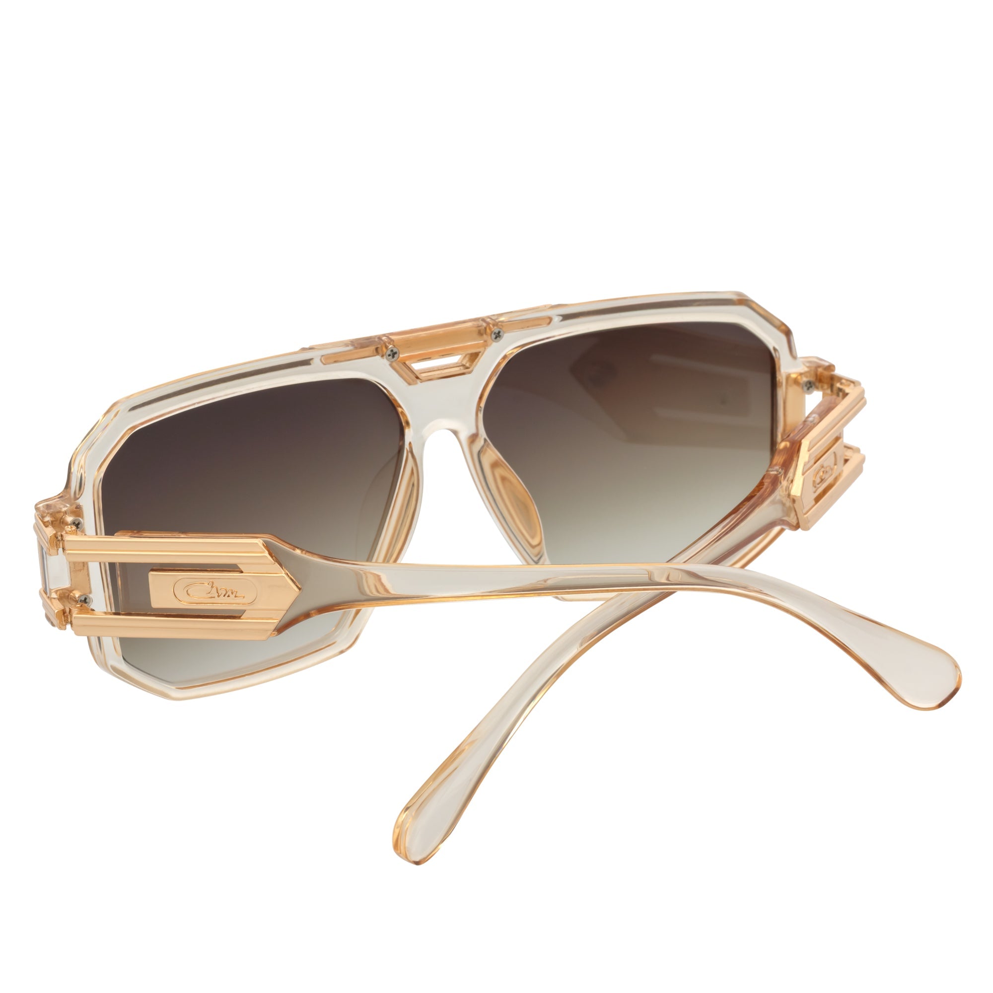 LEGEND - Retro Flat Top Square Sunglasses Clear Tan Amber Fade