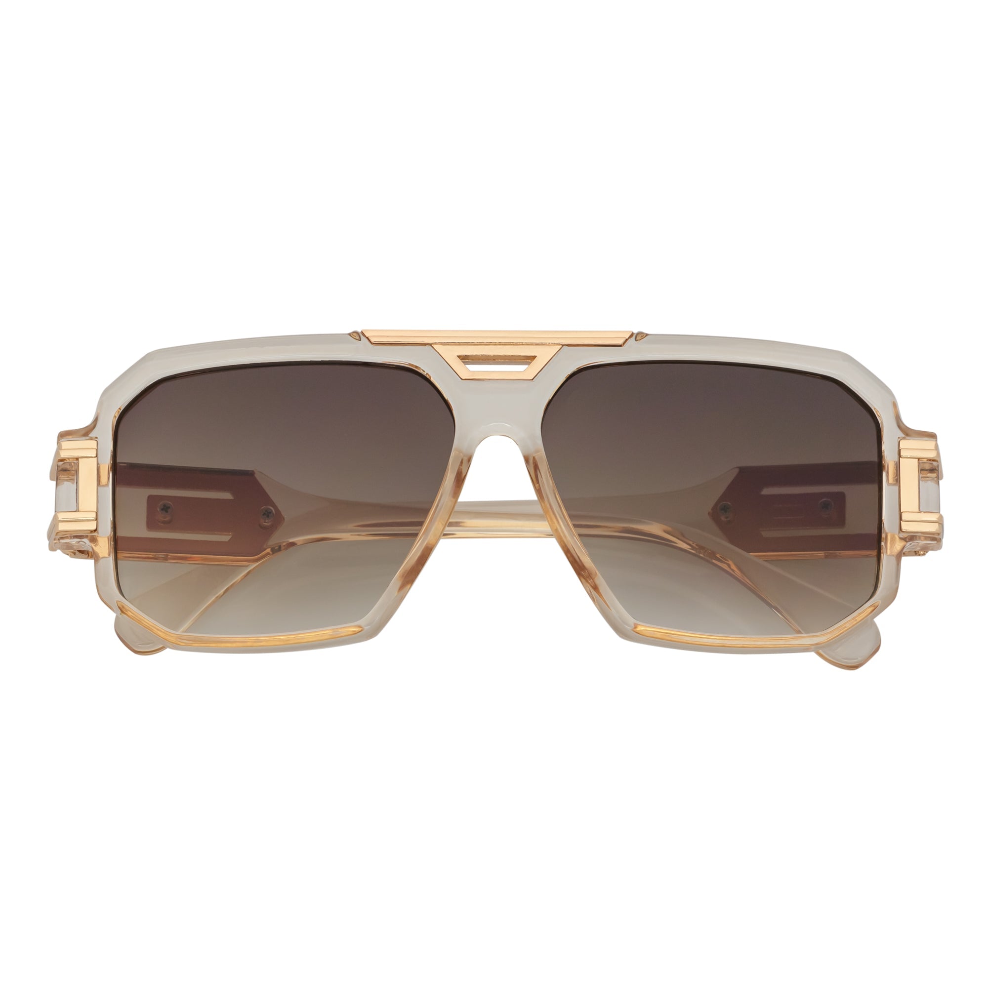LEGEND - Retro Flat Top Square Sunglasses Clear Tan Amber Fade