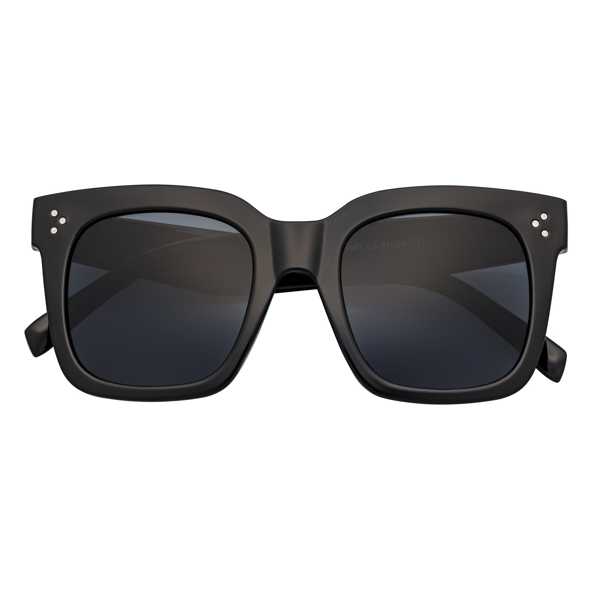 LEIA - Oversize Square Horn Rimmed Sunglasses Black Smoke