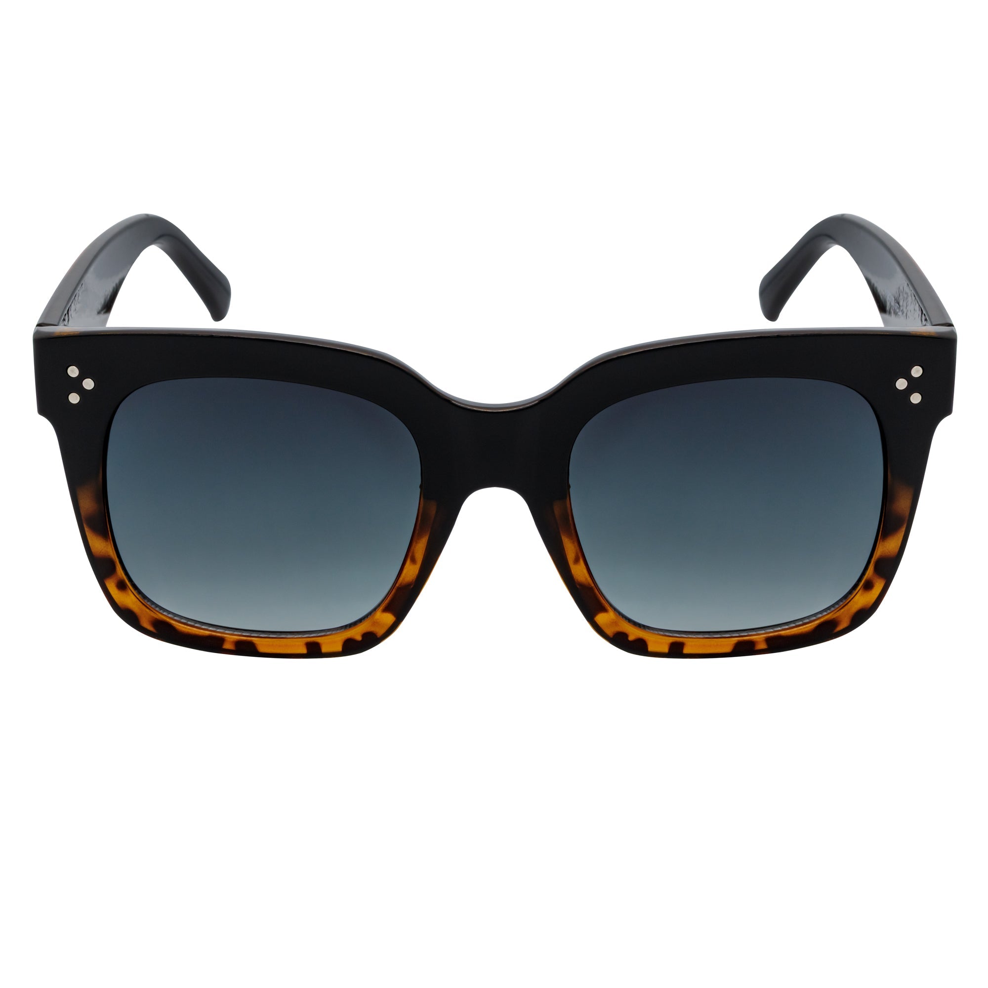 LEIA - Oversize Square Horn Rimmed Sunglasses Black-Tortoise Smoke Fade