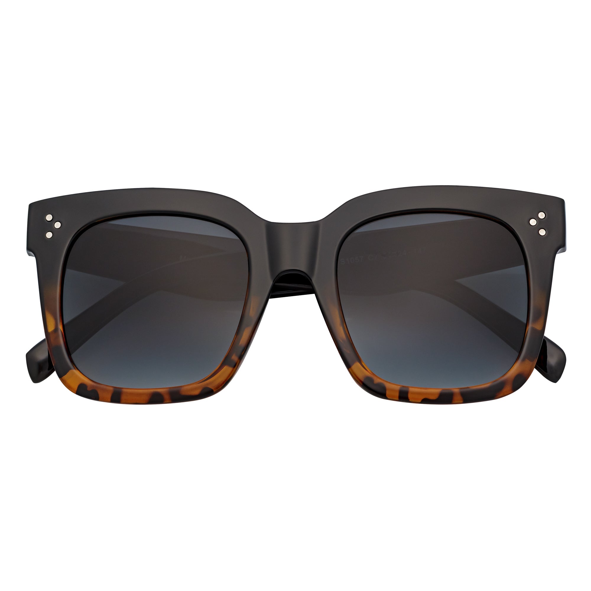 LEIA - Oversize Square Horn Rimmed Sunglasses Black-Tortoise Smoke Fade