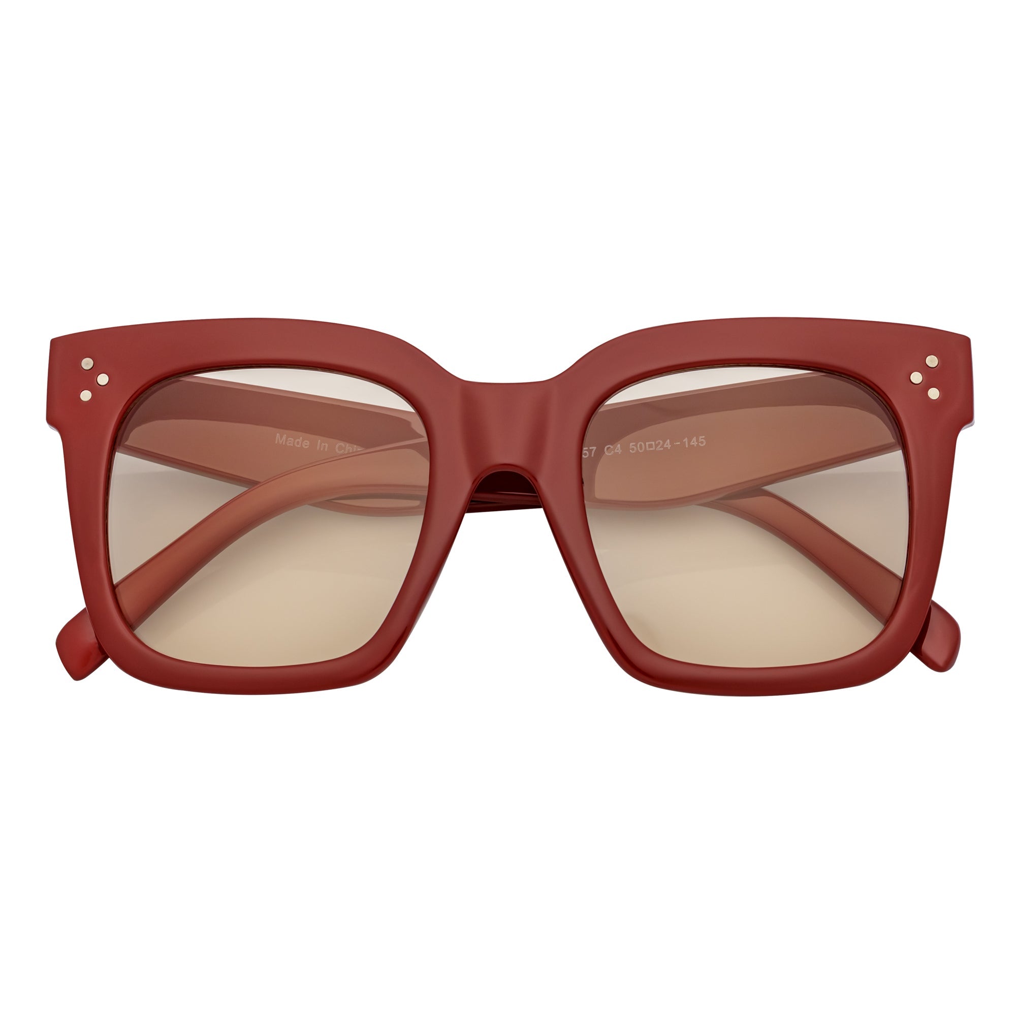 LEIA - Oversize Square Horn Rimmed Sunglasses Maroon Light-Tan Tint