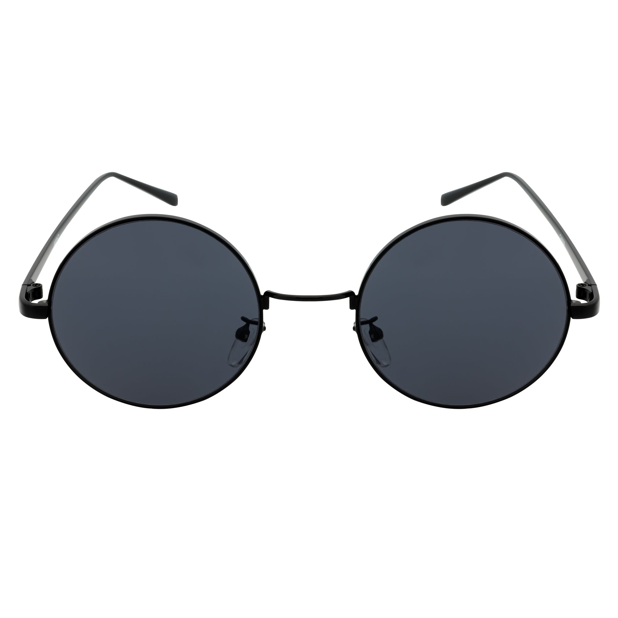 LENON - Premium Metal Retro Small Round Black Sunglasses Smoke Lens