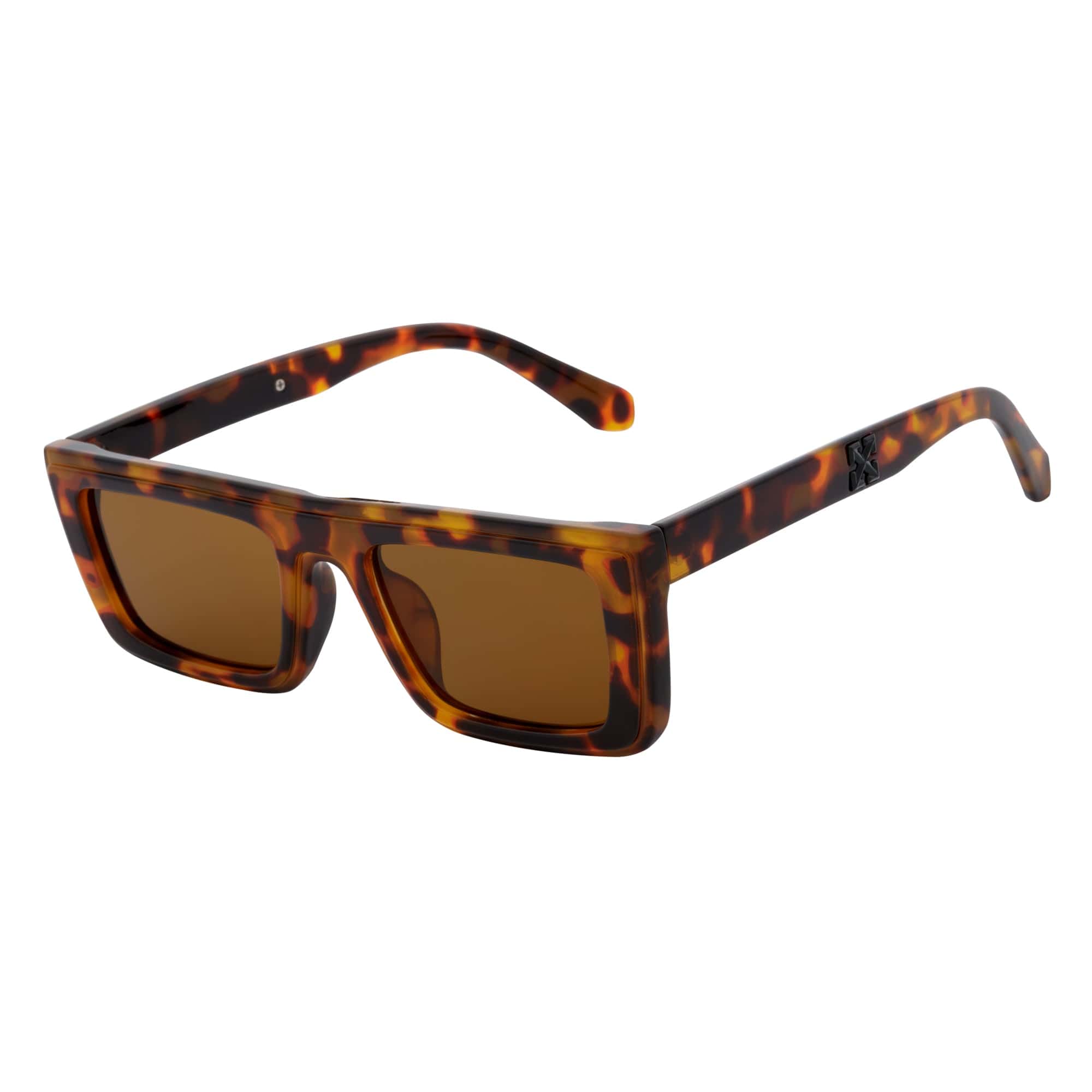 LOWKEY - Small Flat Top Rectangle Square Frame Sunglasses Tortoise Brown