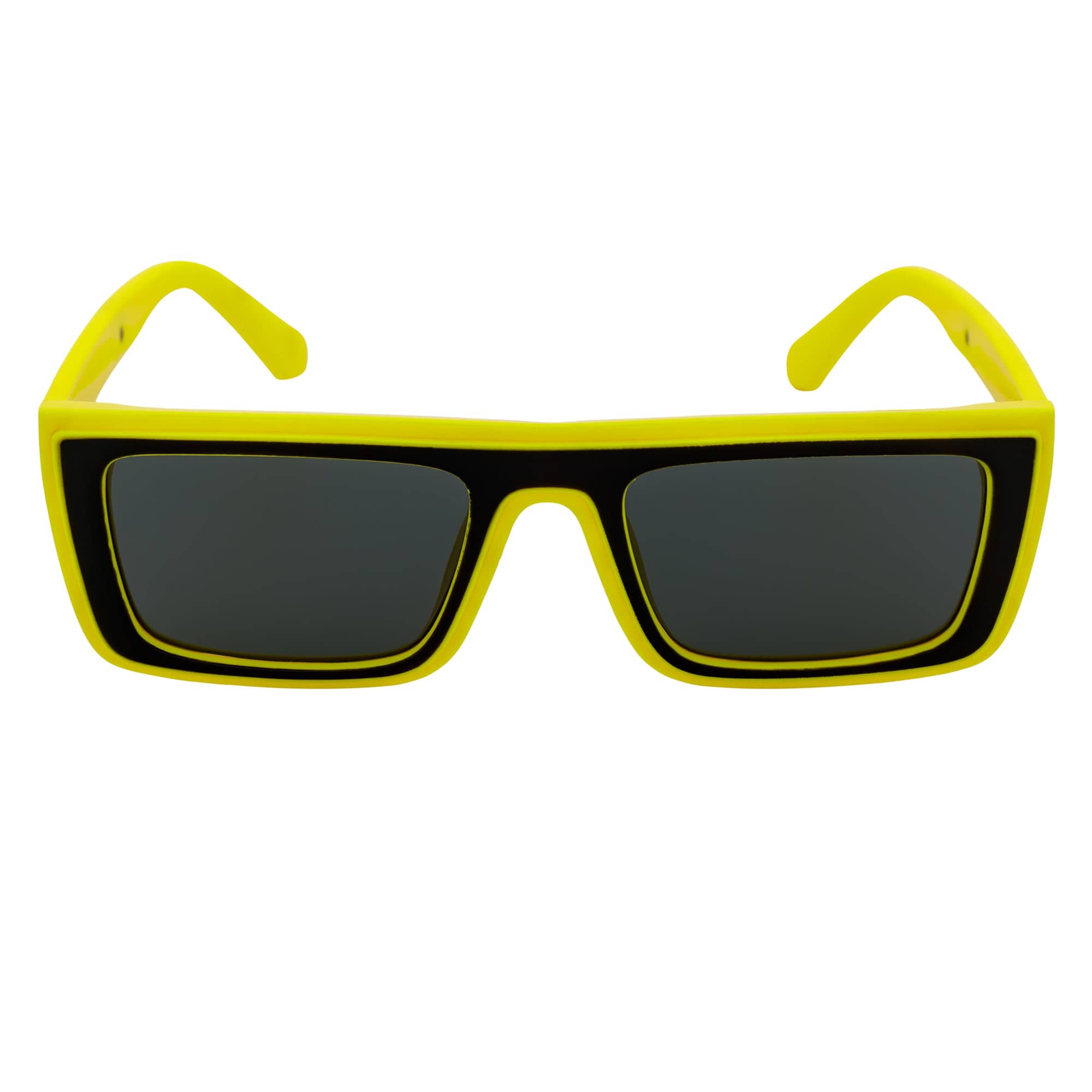 LOWKEY - Small Flat Top Rectangle Square Frame Sunglasses Yellow Smoke
