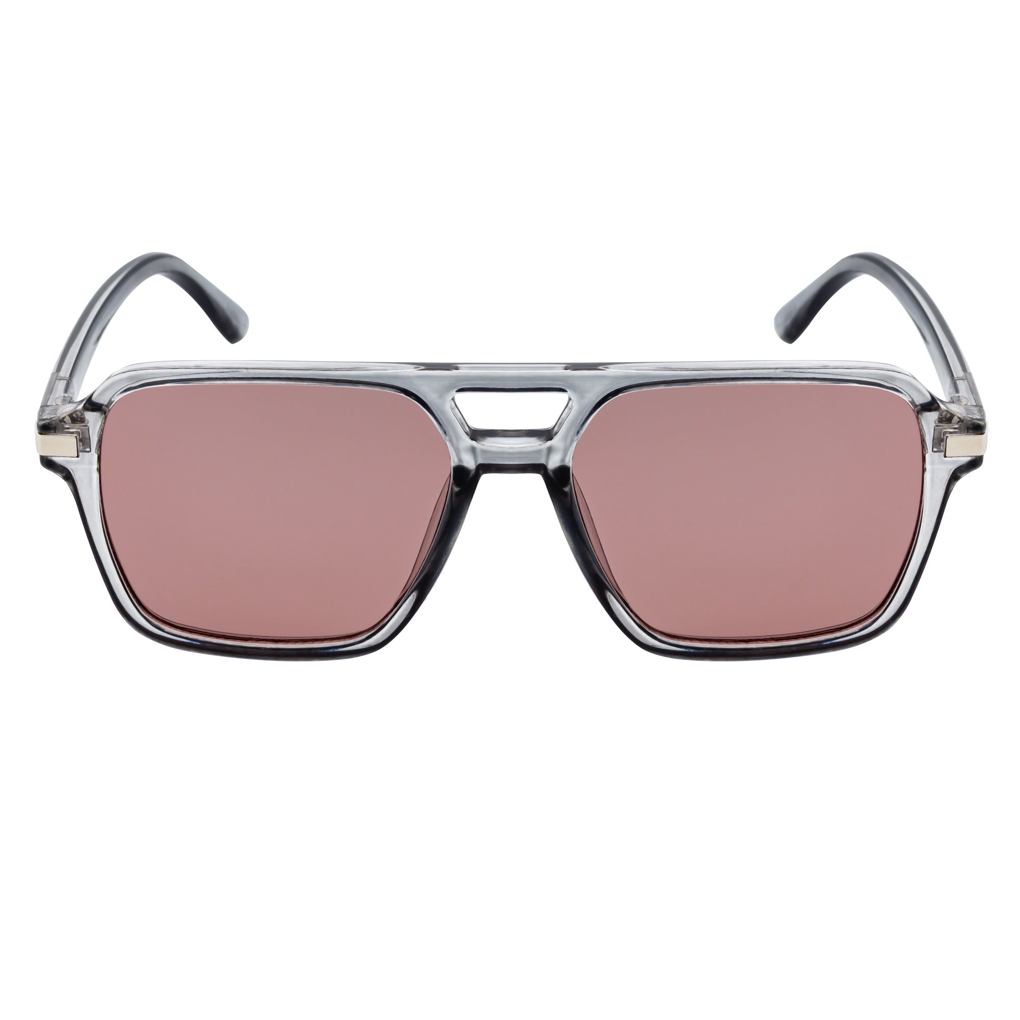 LUCCA - Classic Flat Top Square Aviator Clear Gray Sunglasses Pink Lens
