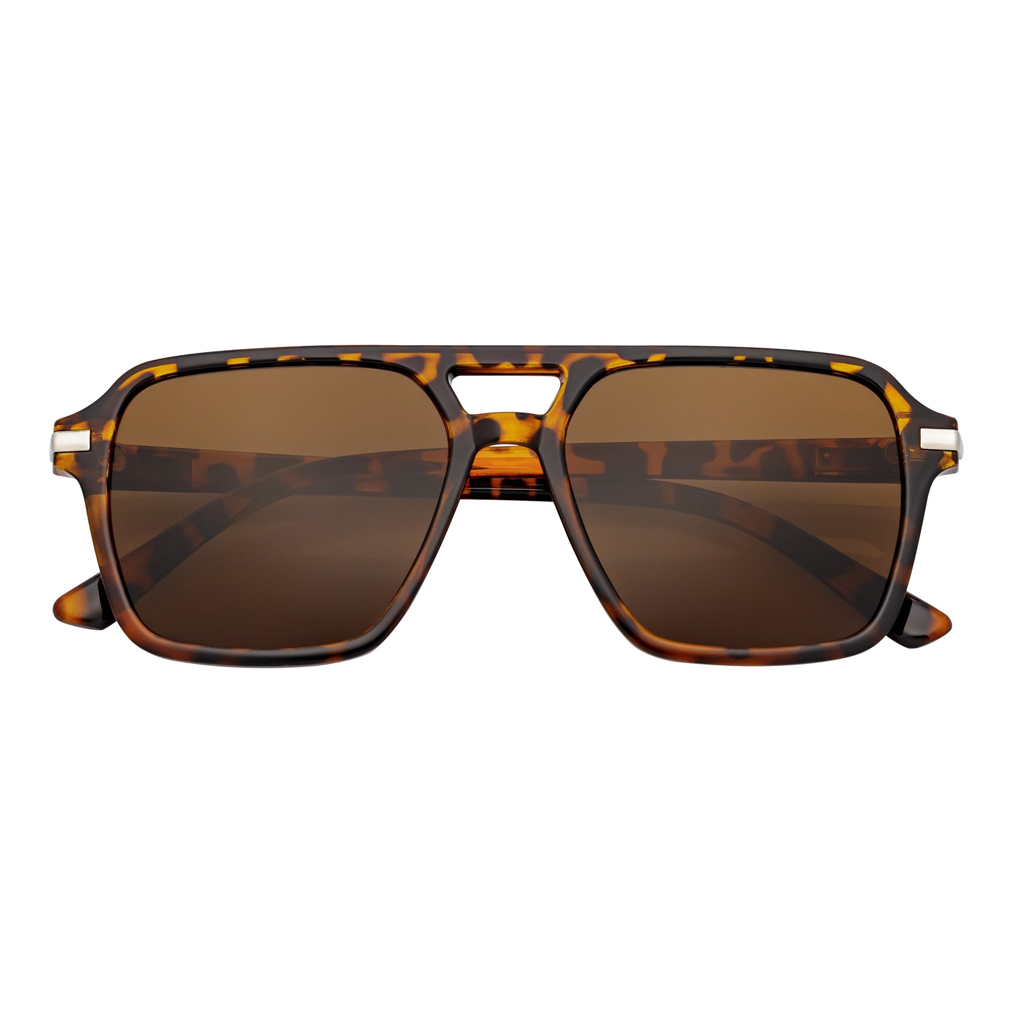 LUCCA - Classic Flat Top Square Aviator Tortoise Sunglasses Brown Lens