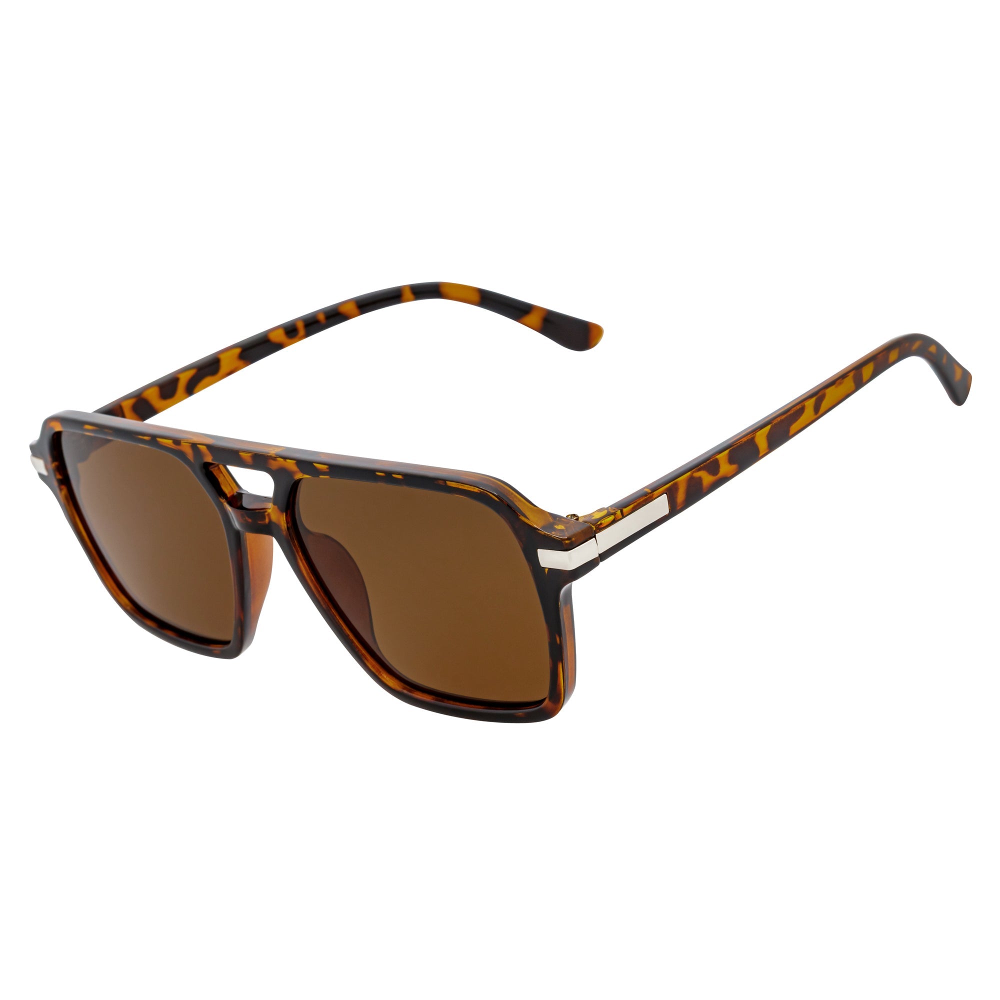 LUCCA - Classic Flat Top Square Aviator Tortoise Sunglasses Brown Lens