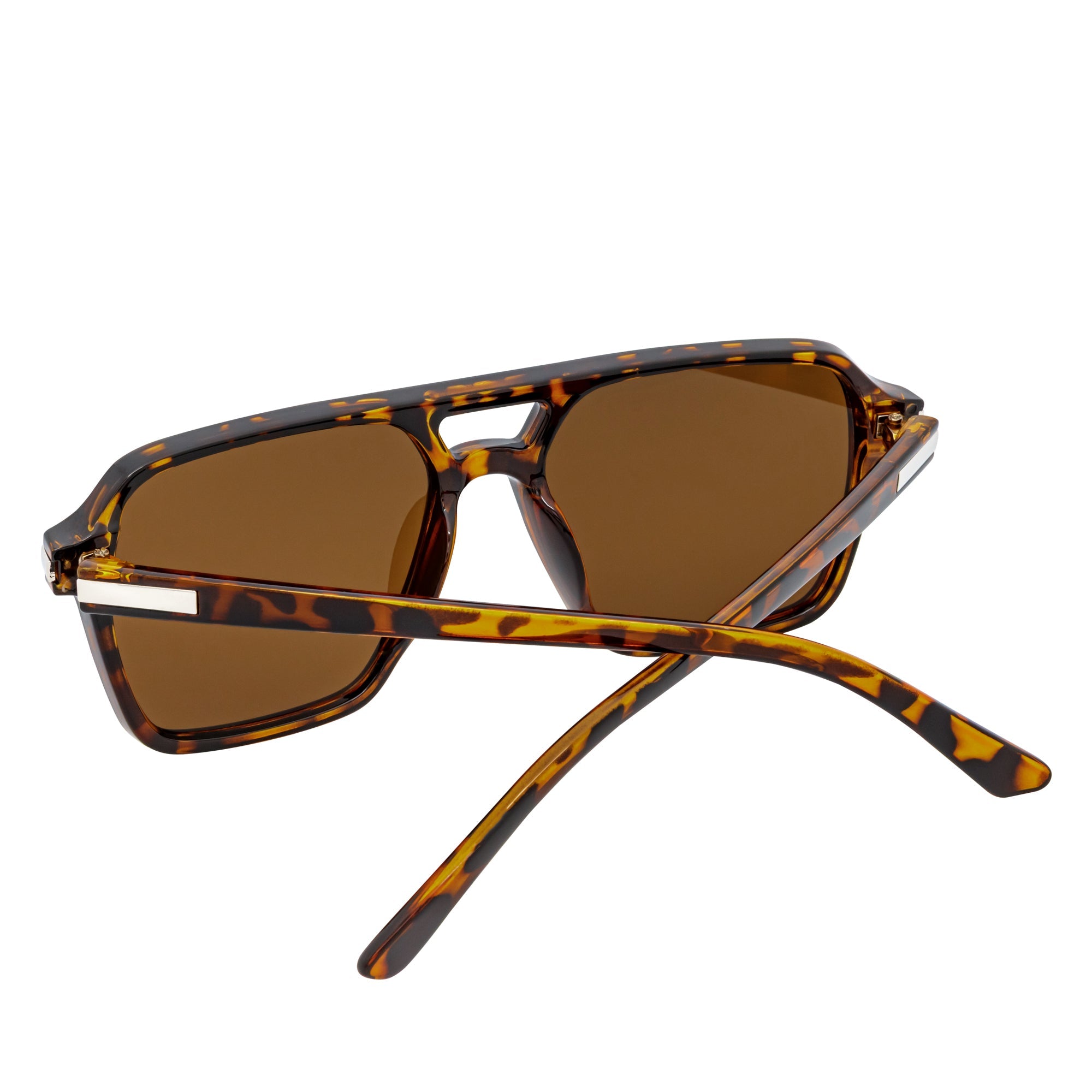 LUCCA - Classic Flat Top Square Aviator Tortoise Sunglasses Brown Lens