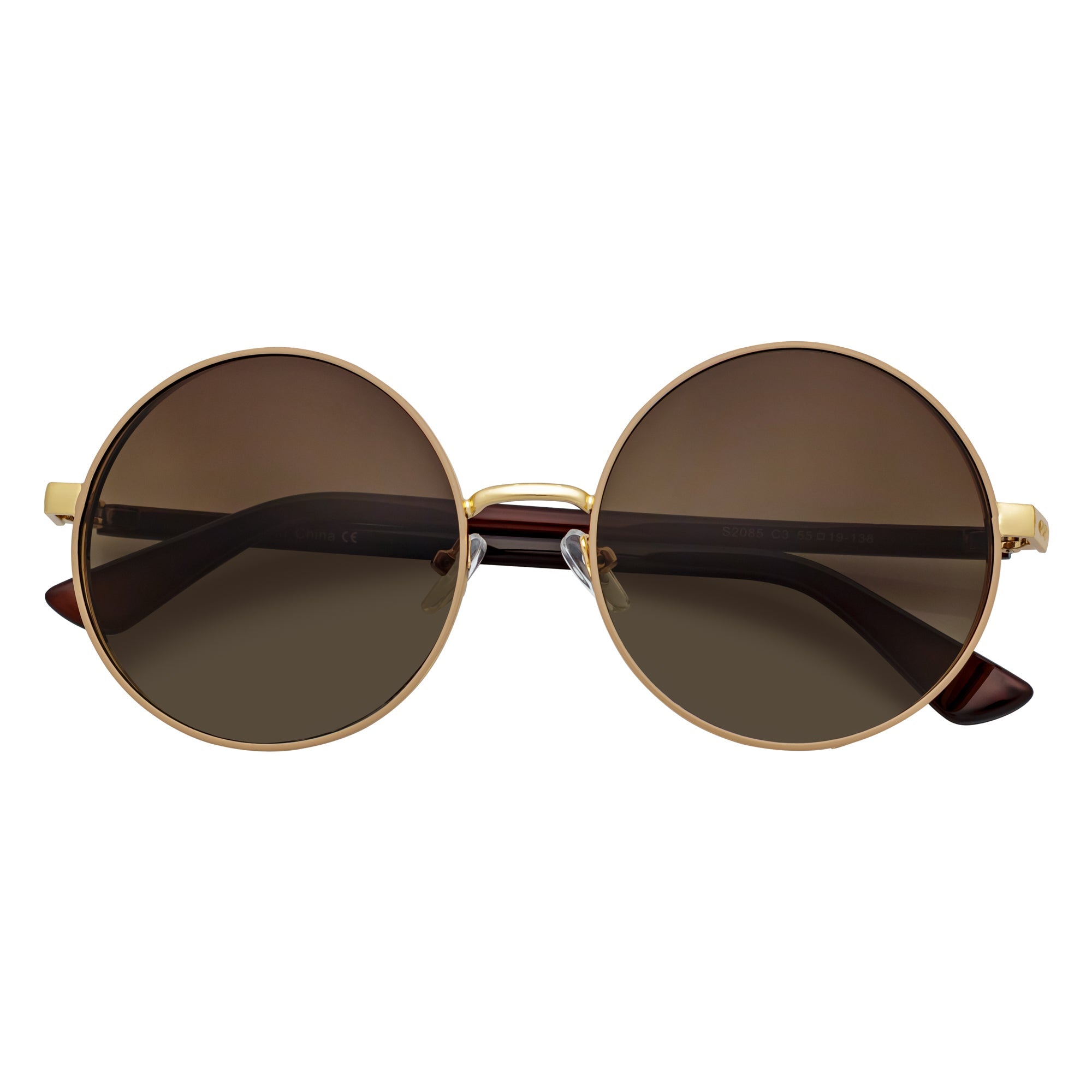 LUNA - Oversize Metal Round Sunglasses Gold-Brown Fade