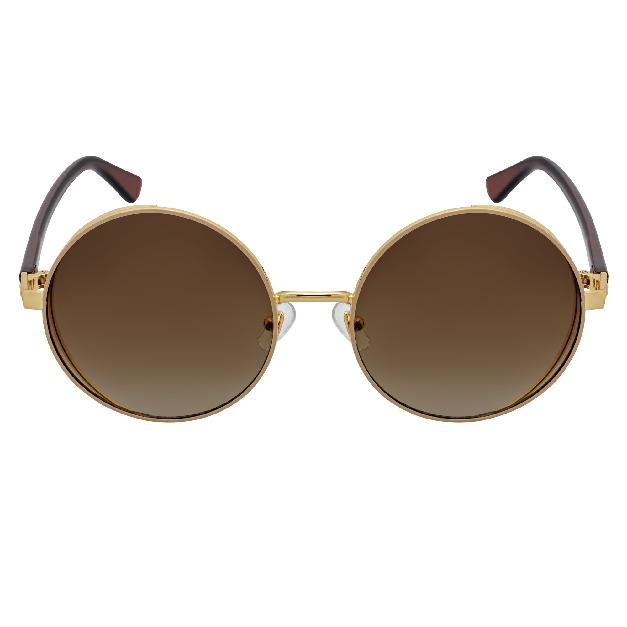 LUNA - Oversize Metal Round Sunglasses Gold-Brown Fade