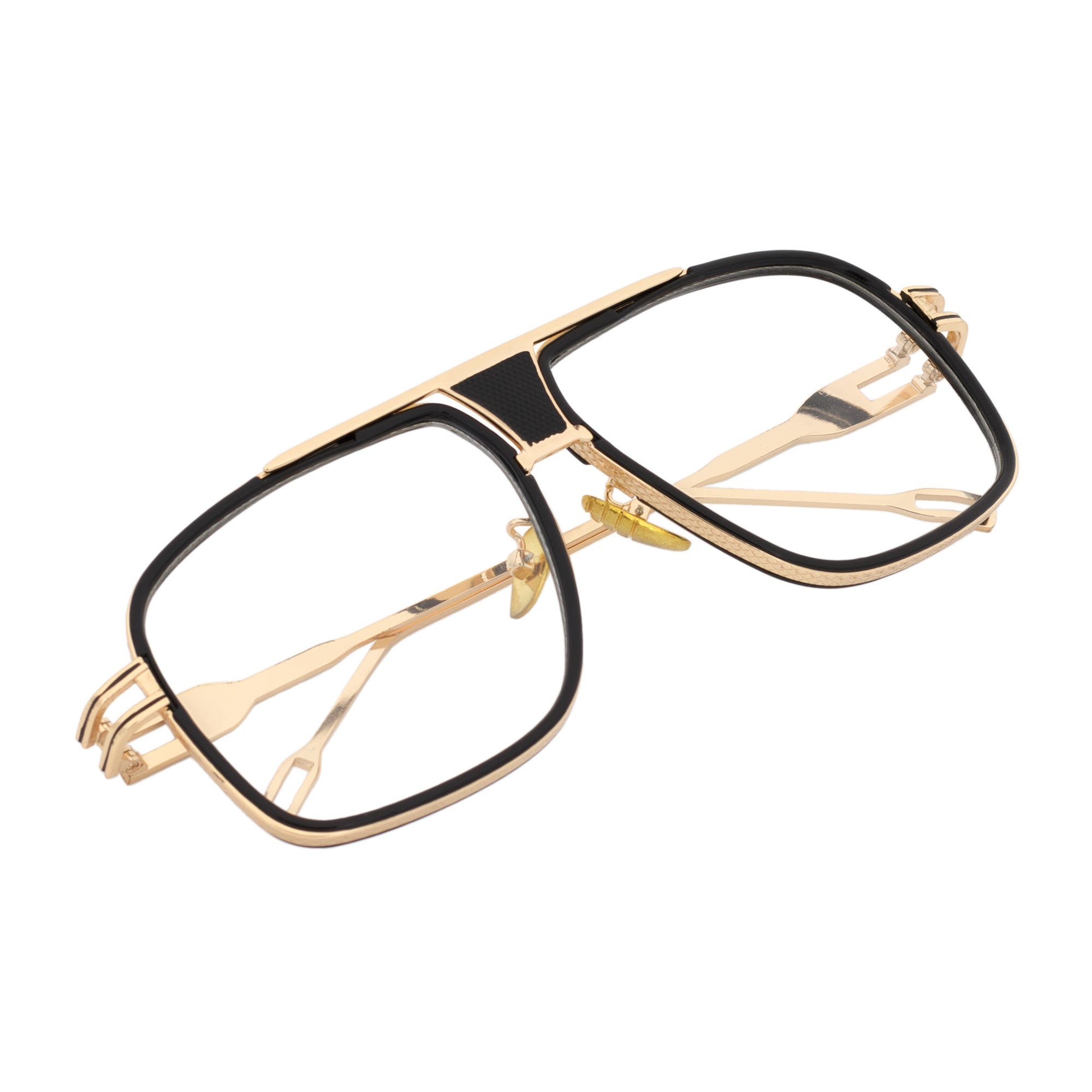 MAC - Two - Tone Square Metal Aviator Black - Gold Glasses Clear Blue Light Lens
