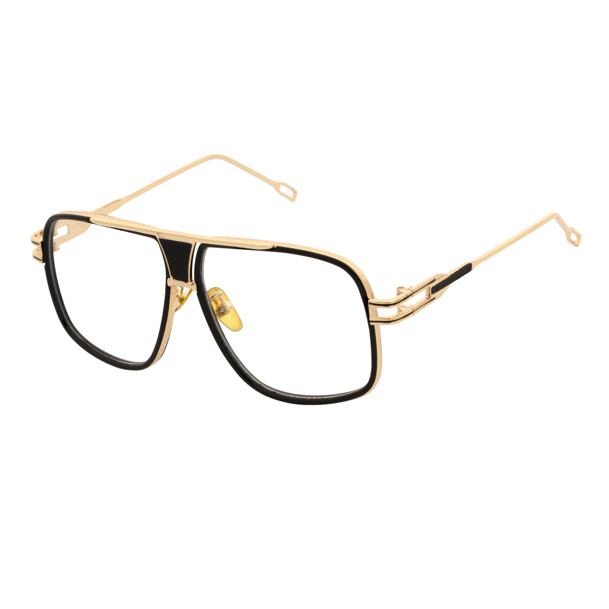 MAC - Two - Tone Square Metal Aviator Black - Gold Glasses Clear Blue Light Lens