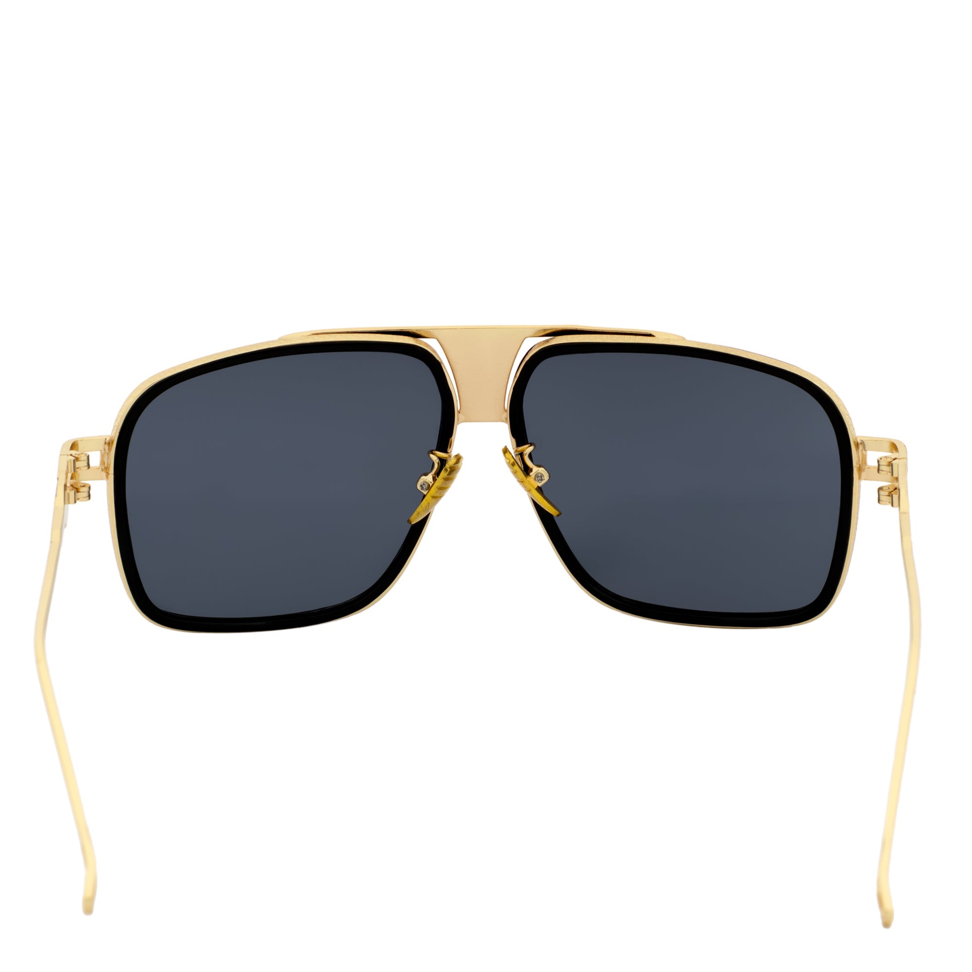 MAC - Two - Tone Square Metal Aviator Black - Gold Sunglasses Dark Smoke Lens