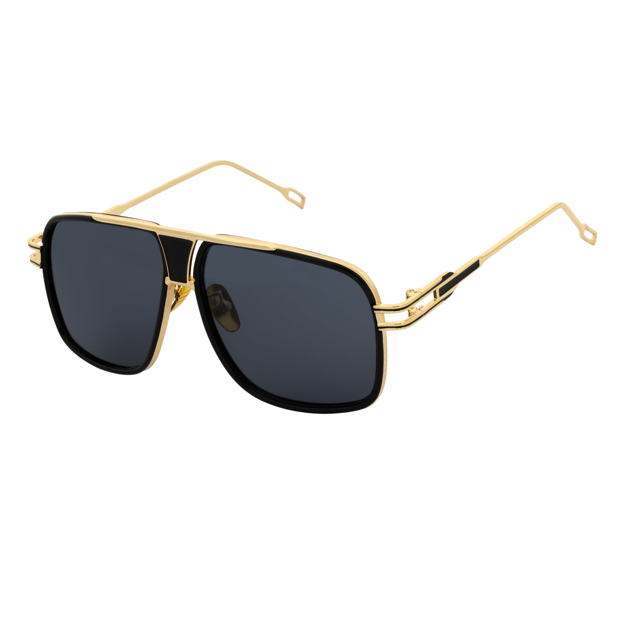MAC - Two - Tone Square Metal Aviator Black - Gold Sunglasses Dark Smoke Lens