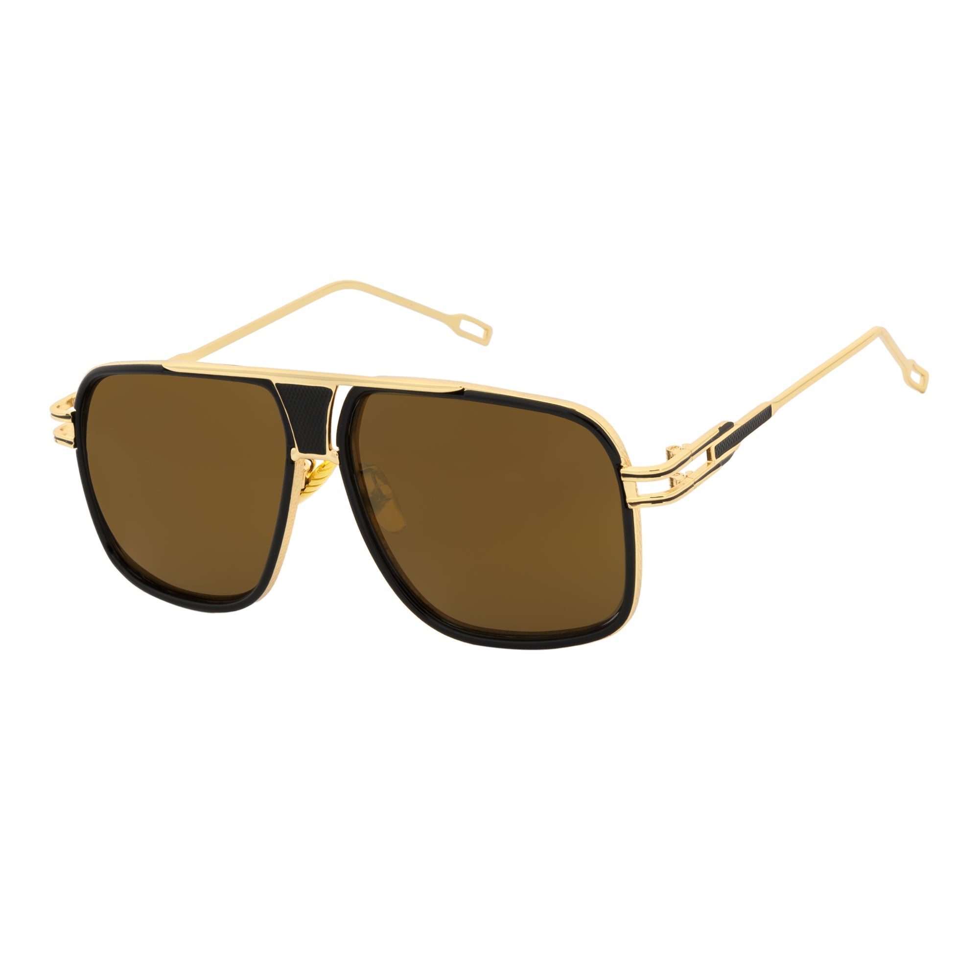 MAC - Two - Tone Square Metal Aviator Black - Gold Sunglasses Gold Mirror Lens