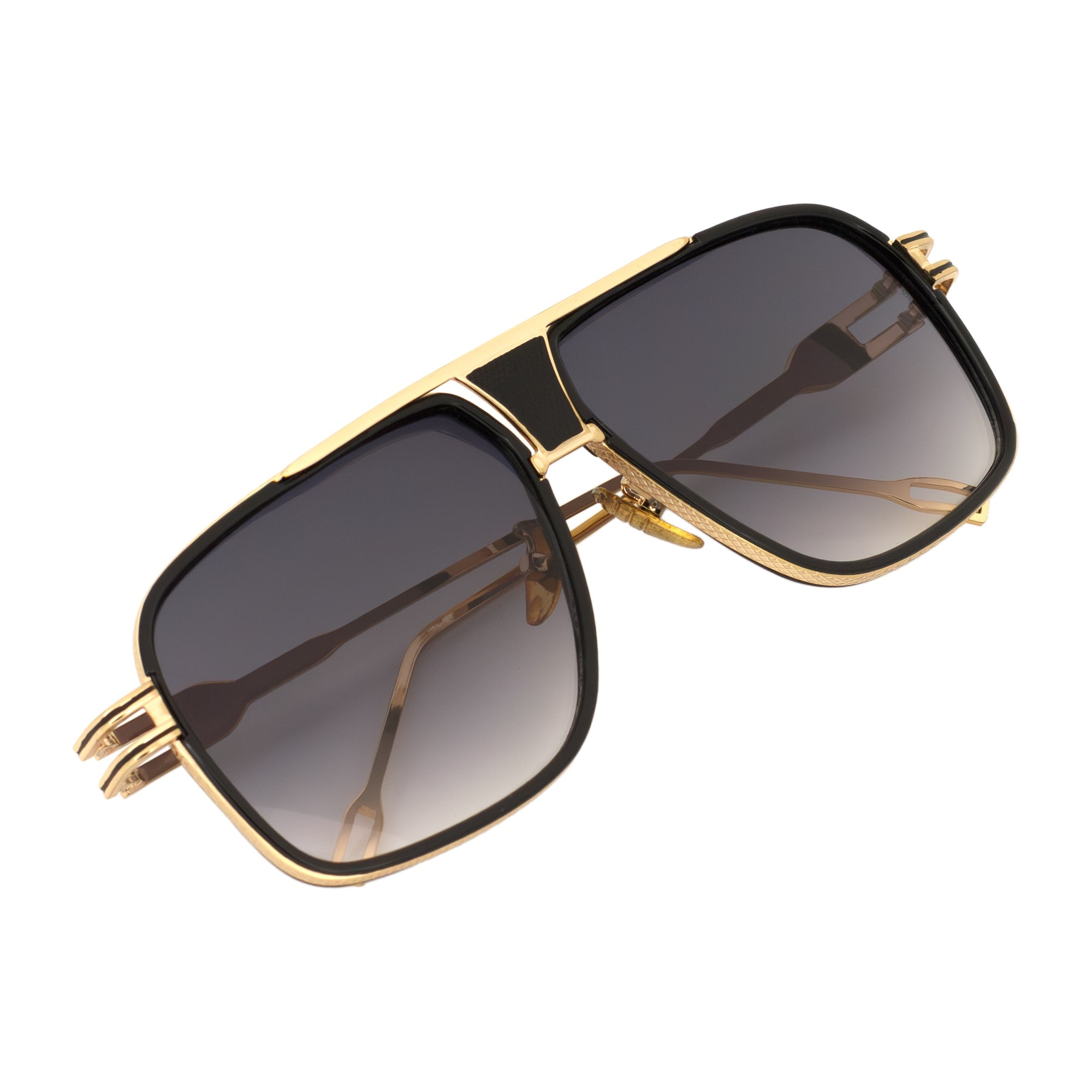 MAC - Two - Tone Square Metal Aviator Black - Gold Sunglasses Lavender Fade Lens