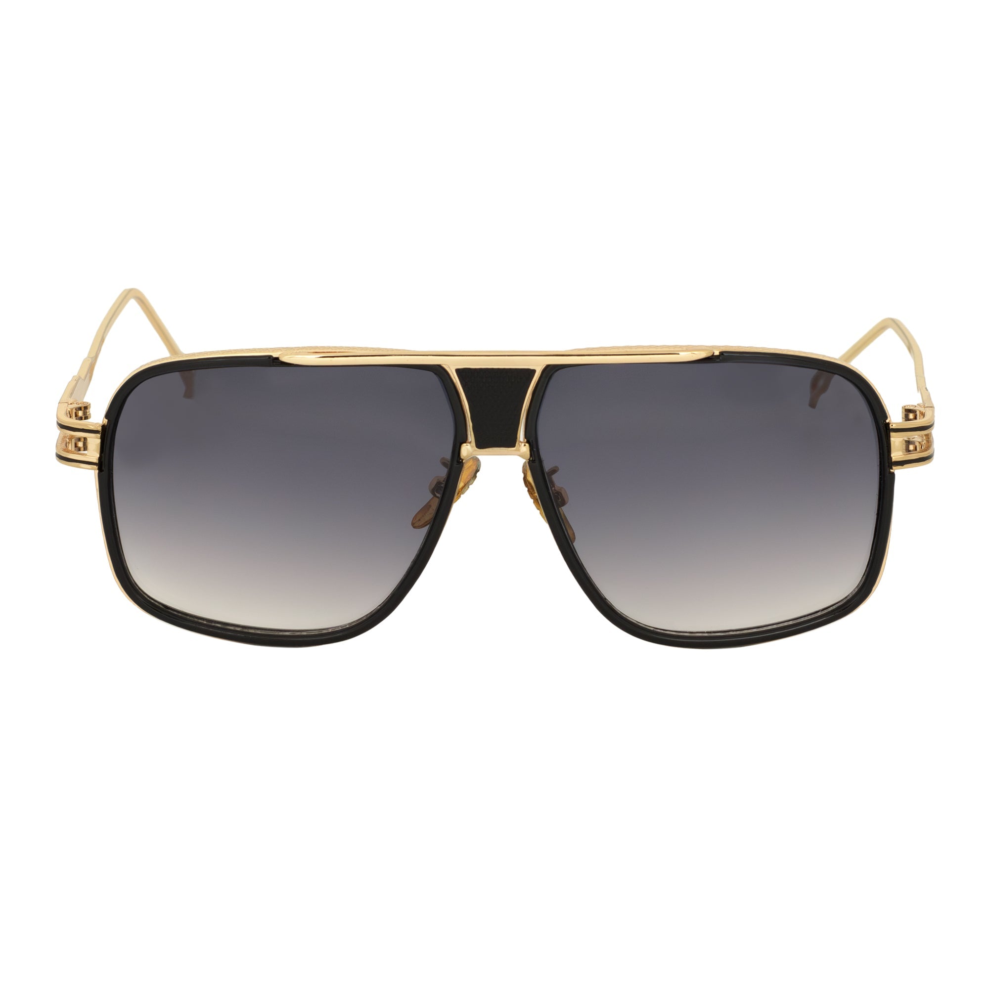 MAC - Two - Tone Square Metal Aviator Black - Gold Sunglasses Lavender Fade Lens
